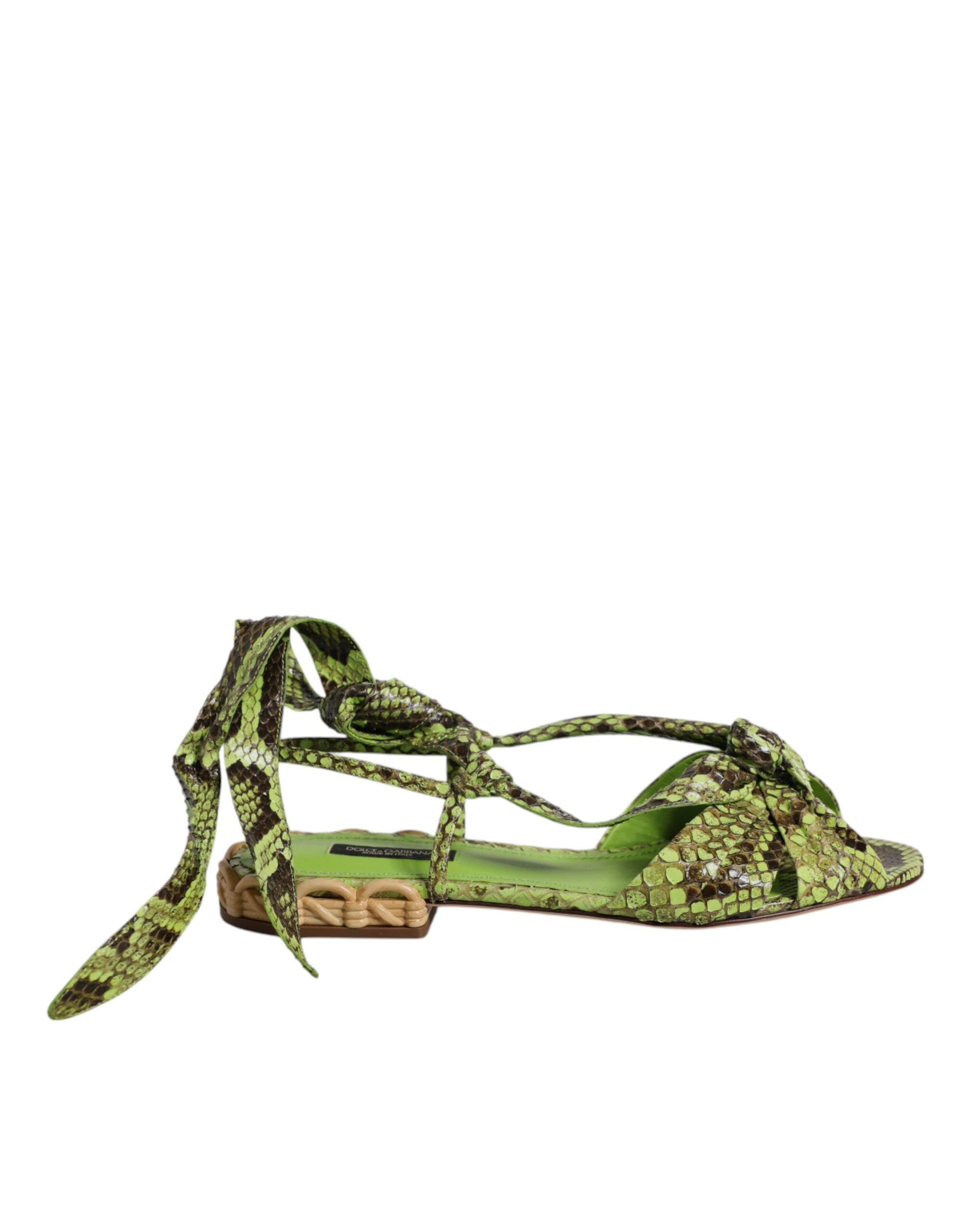 Dolce & Gabbana Green Animal Print Ankle Wrap Sandals Shoes - Luxe Nova