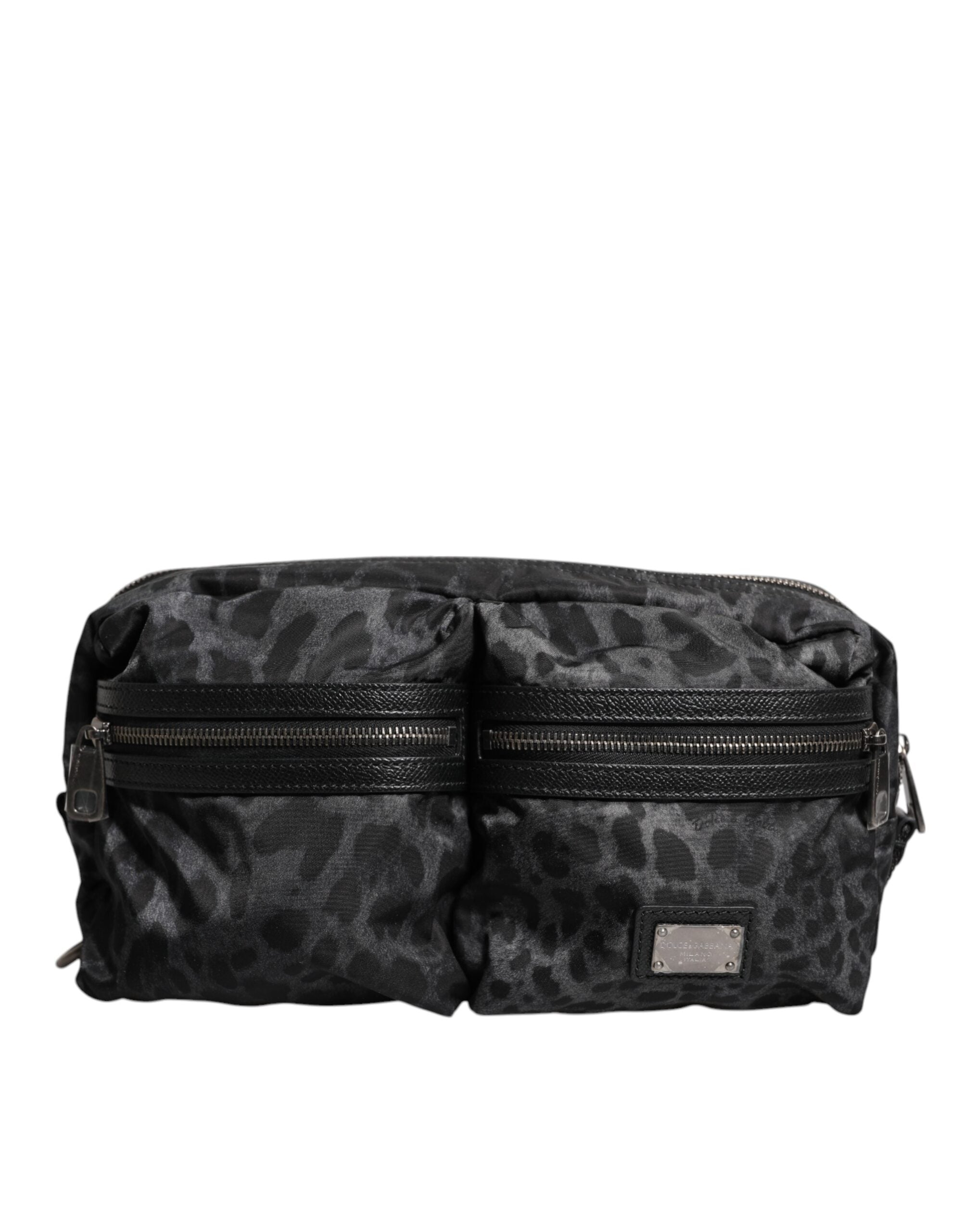 Dolce & Gabbana Black Gray Leopard DG Logo Belt Waist Fanny Pack Bag - Luxe Nova