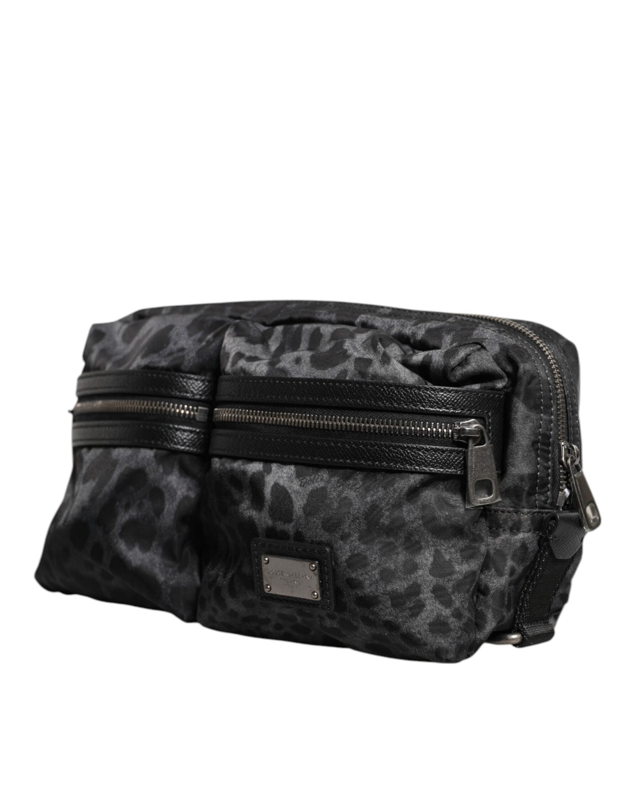 Dolce & Gabbana Black Gray Leopard DG Logo Belt Waist Fanny Pack Bag - Luxe Nova