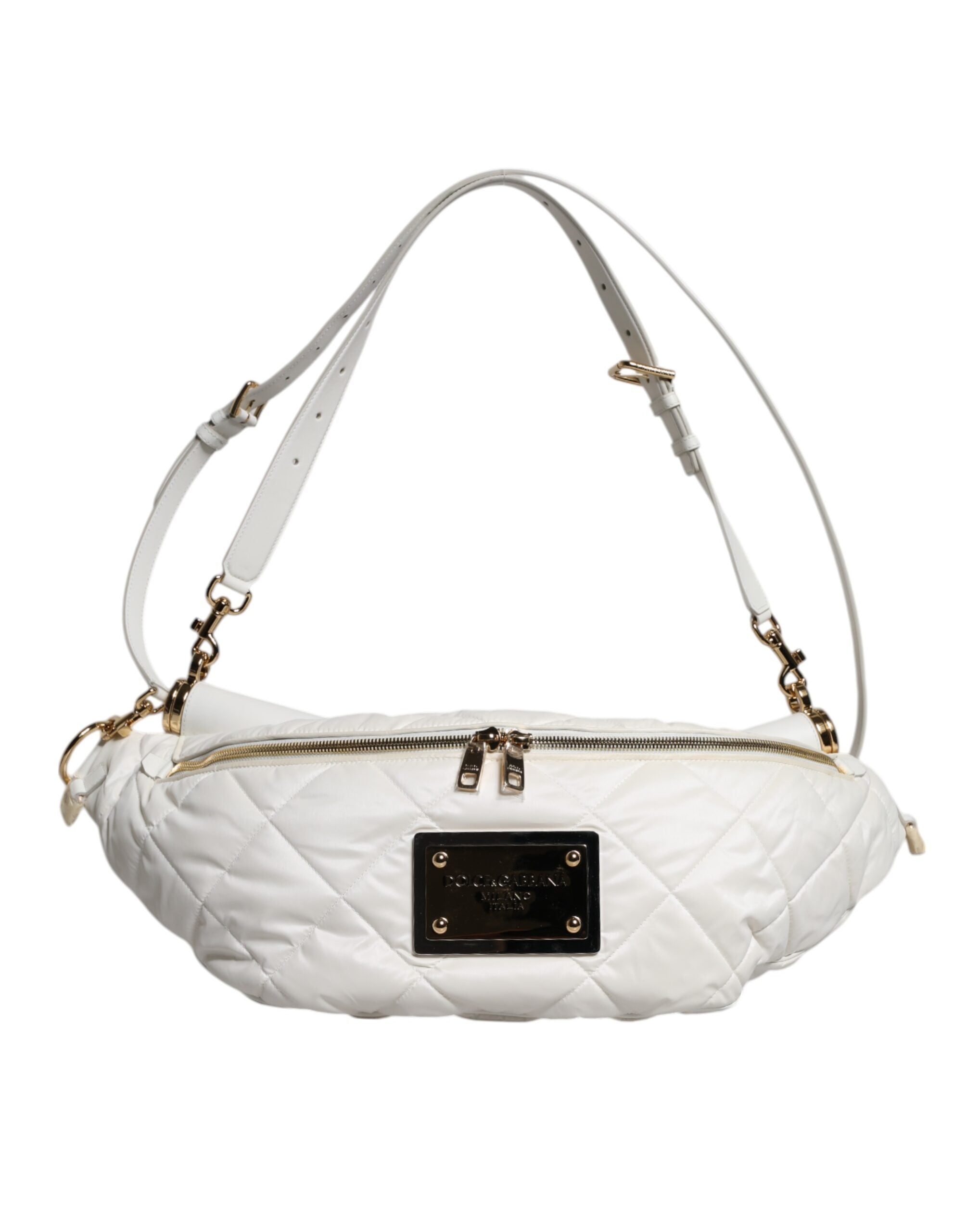 Dolce & Gabbana White Quilted Logo Plaque Belt Waist Fanny Pack Bag - Luxe Nova