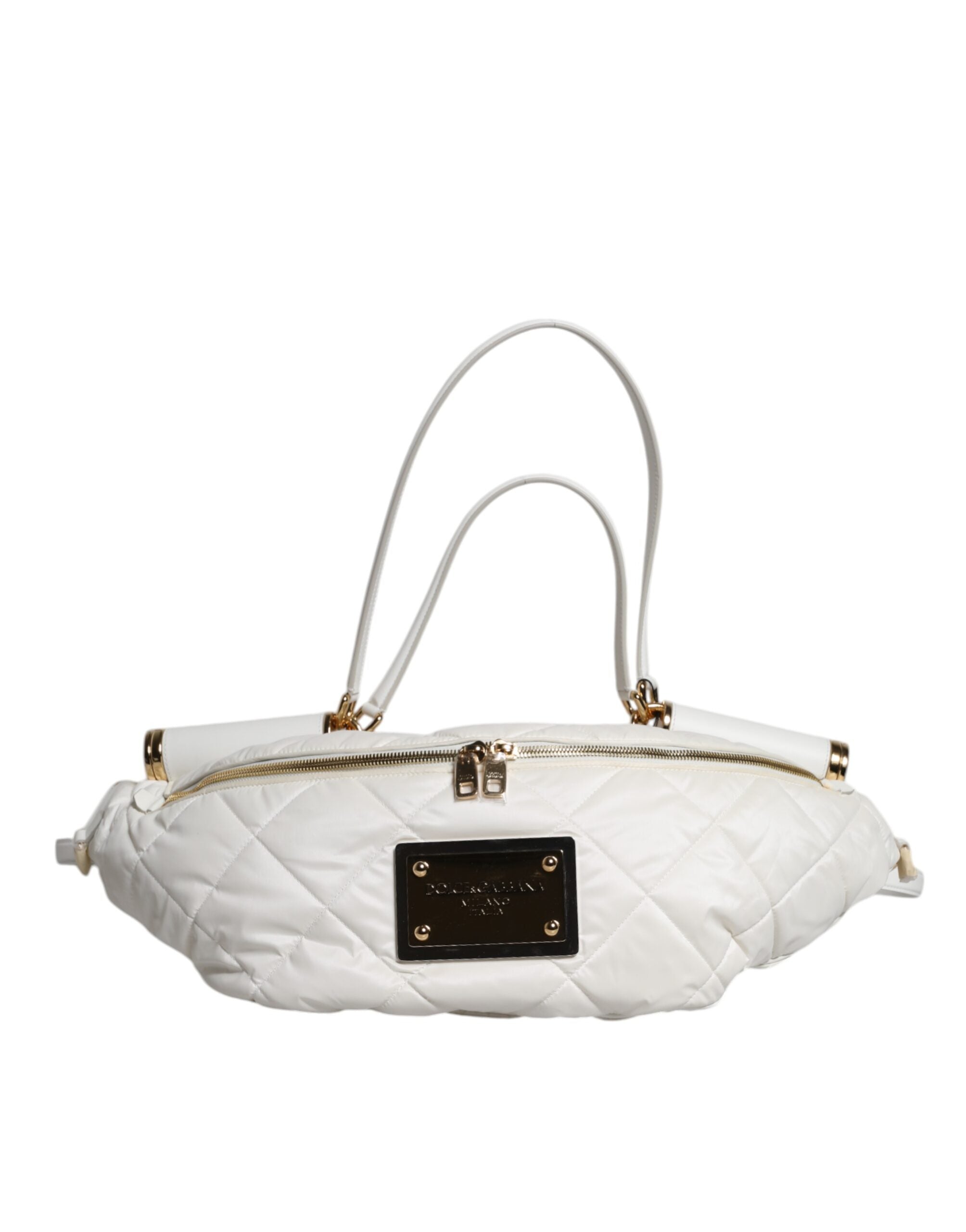 Dolce & Gabbana White Quilted Logo Plaque Belt Waist Fanny Pack Bag - Luxe Nova