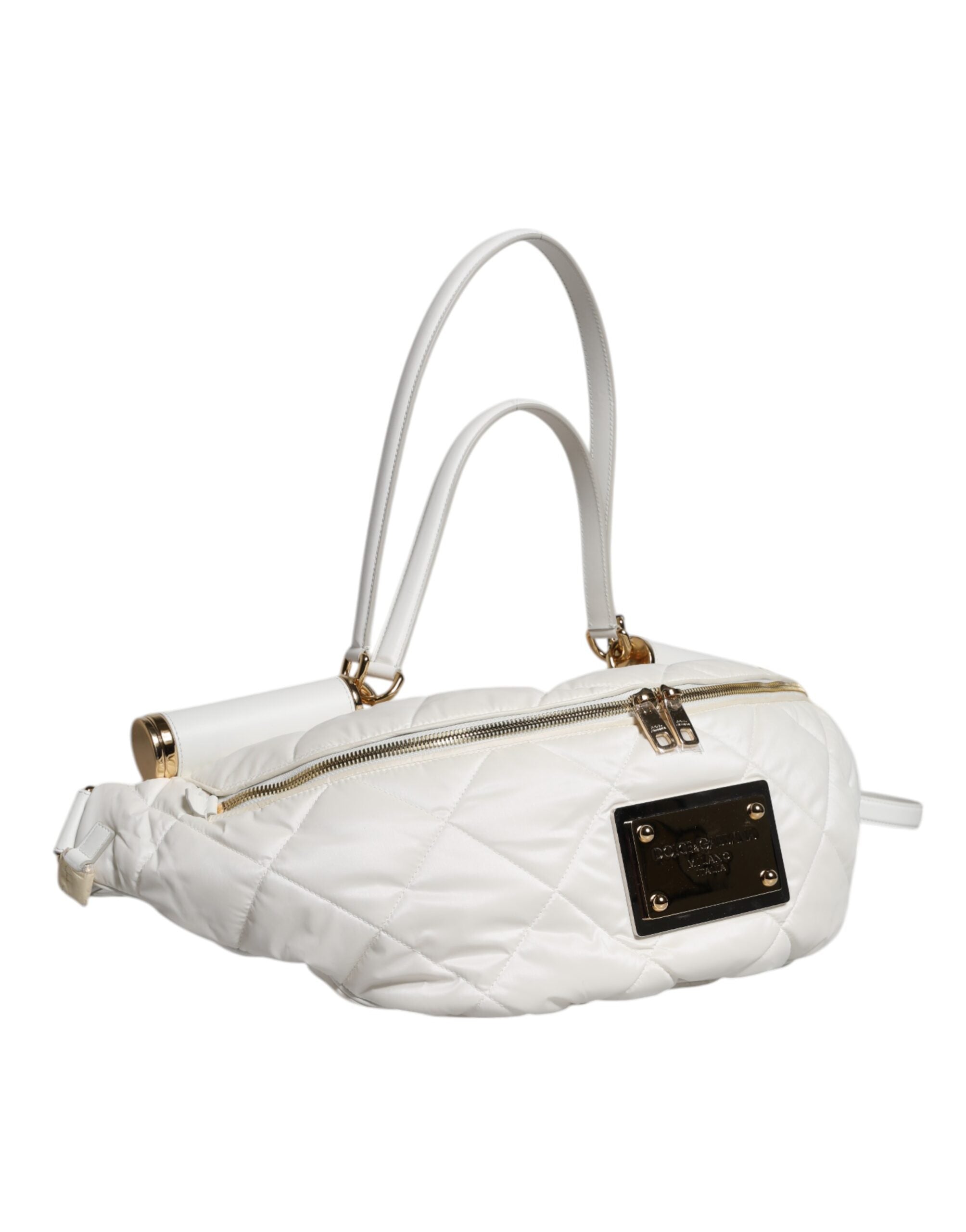 Dolce & Gabbana White Quilted Logo Plaque Belt Waist Fanny Pack Bag - Luxe Nova