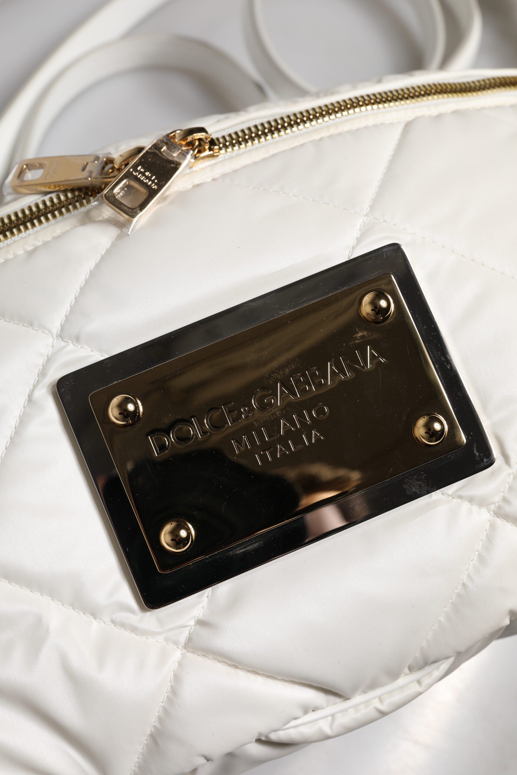 Dolce & Gabbana White Quilted Logo Plaque Belt Waist Fanny Pack Bag - Luxe Nova