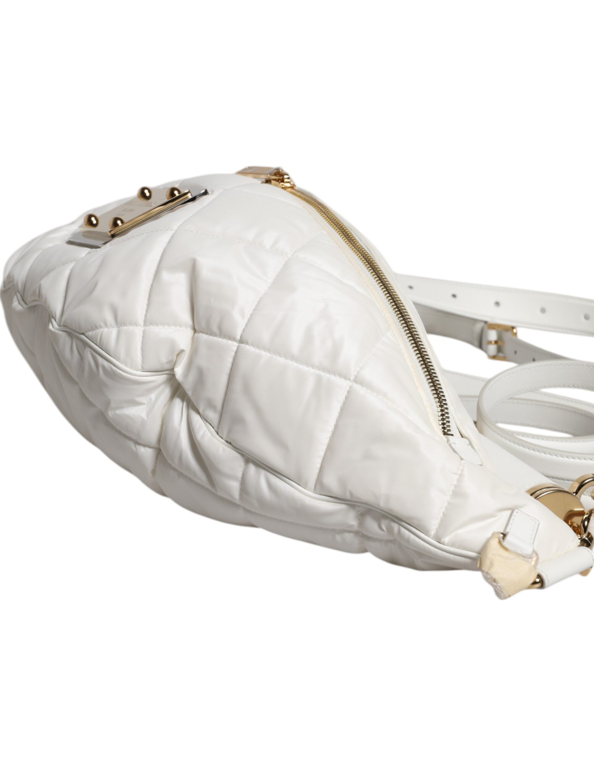 Dolce & Gabbana White Quilted Logo Plaque Belt Waist Fanny Pack Bag - Luxe Nova