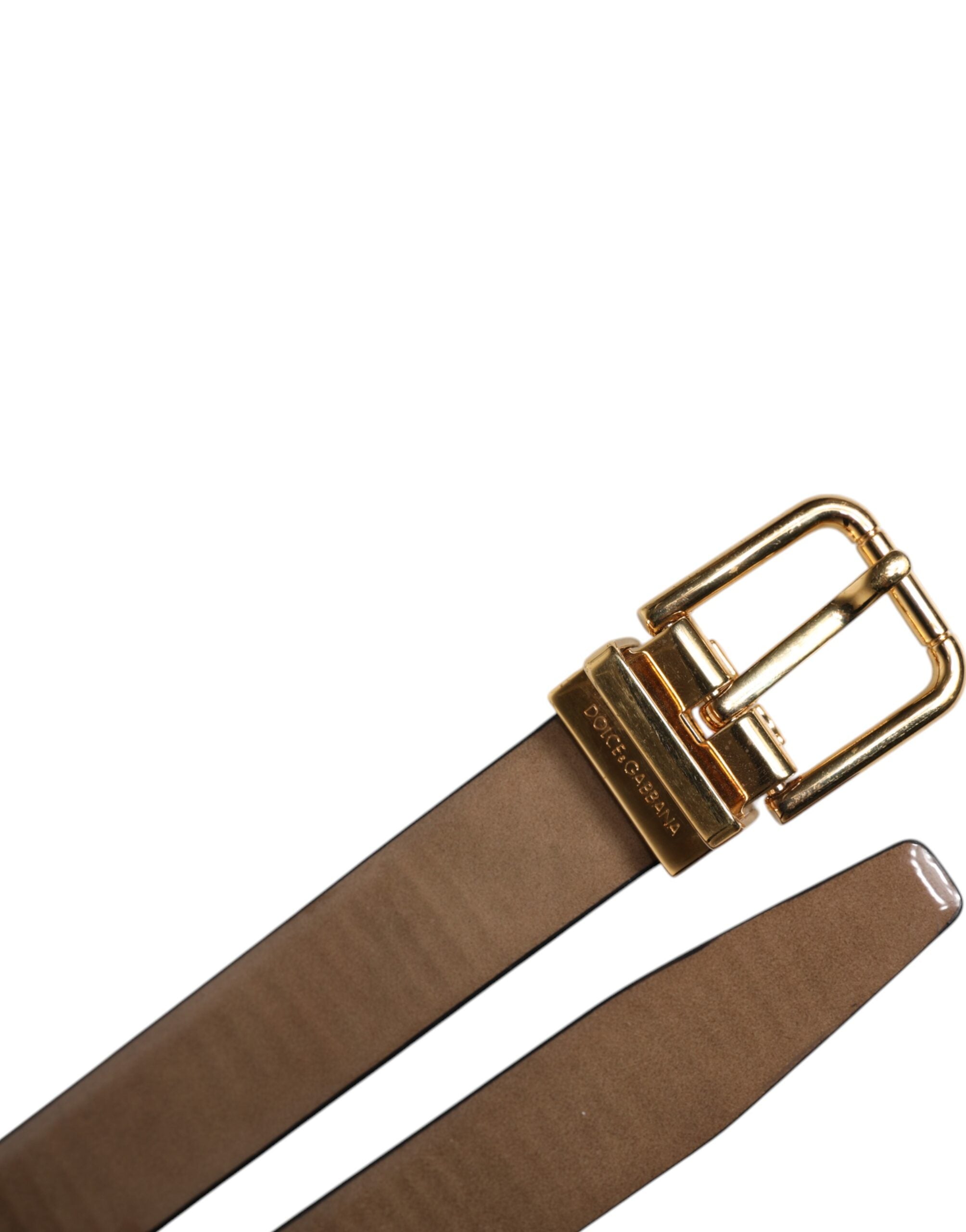 Dolce & Gabbana Brown Leather Classic Metal Logo Buckle Belt