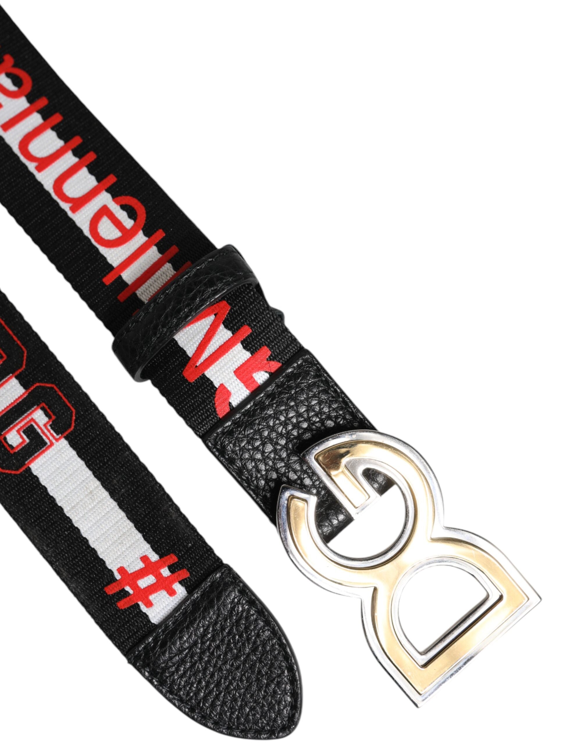 Dolce & Gabbana Black White Printed Metal Logo Buckle Belt - Luxe Nova