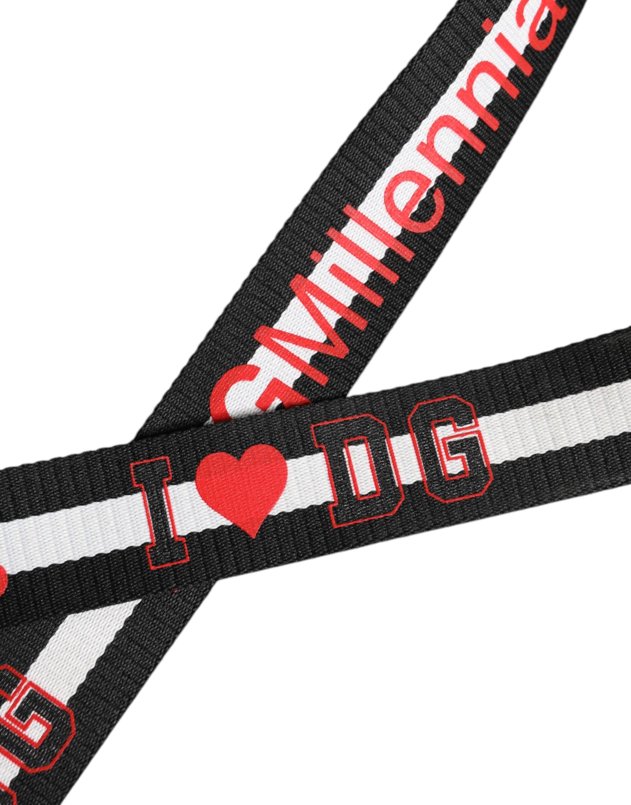 Dolce & Gabbana Black White Printed Metal Logo Buckle Belt - Luxe Nova