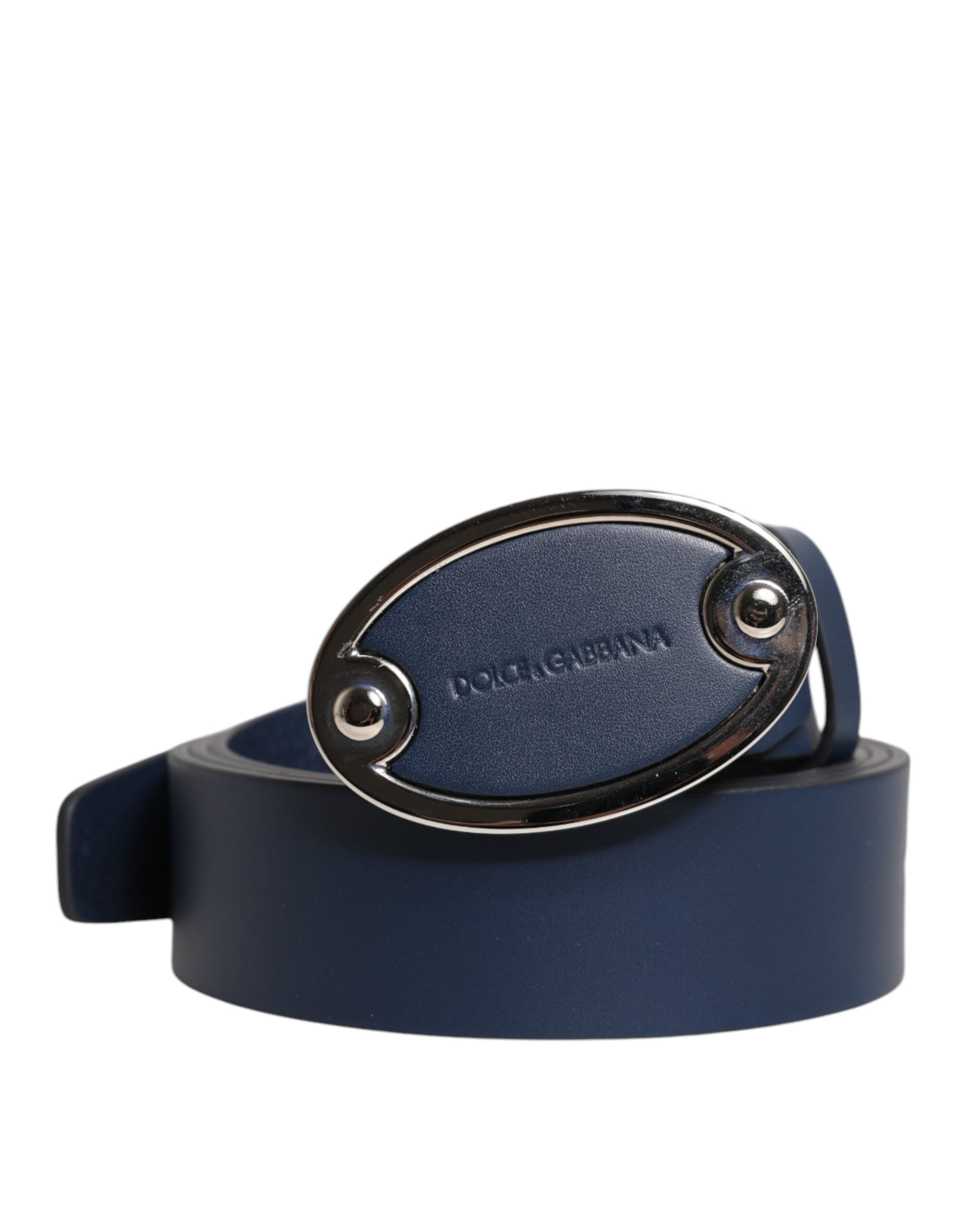 Dolce & Gabbana Blue Leather Classic Metal Logo Buckle Belt - Luxe Nova