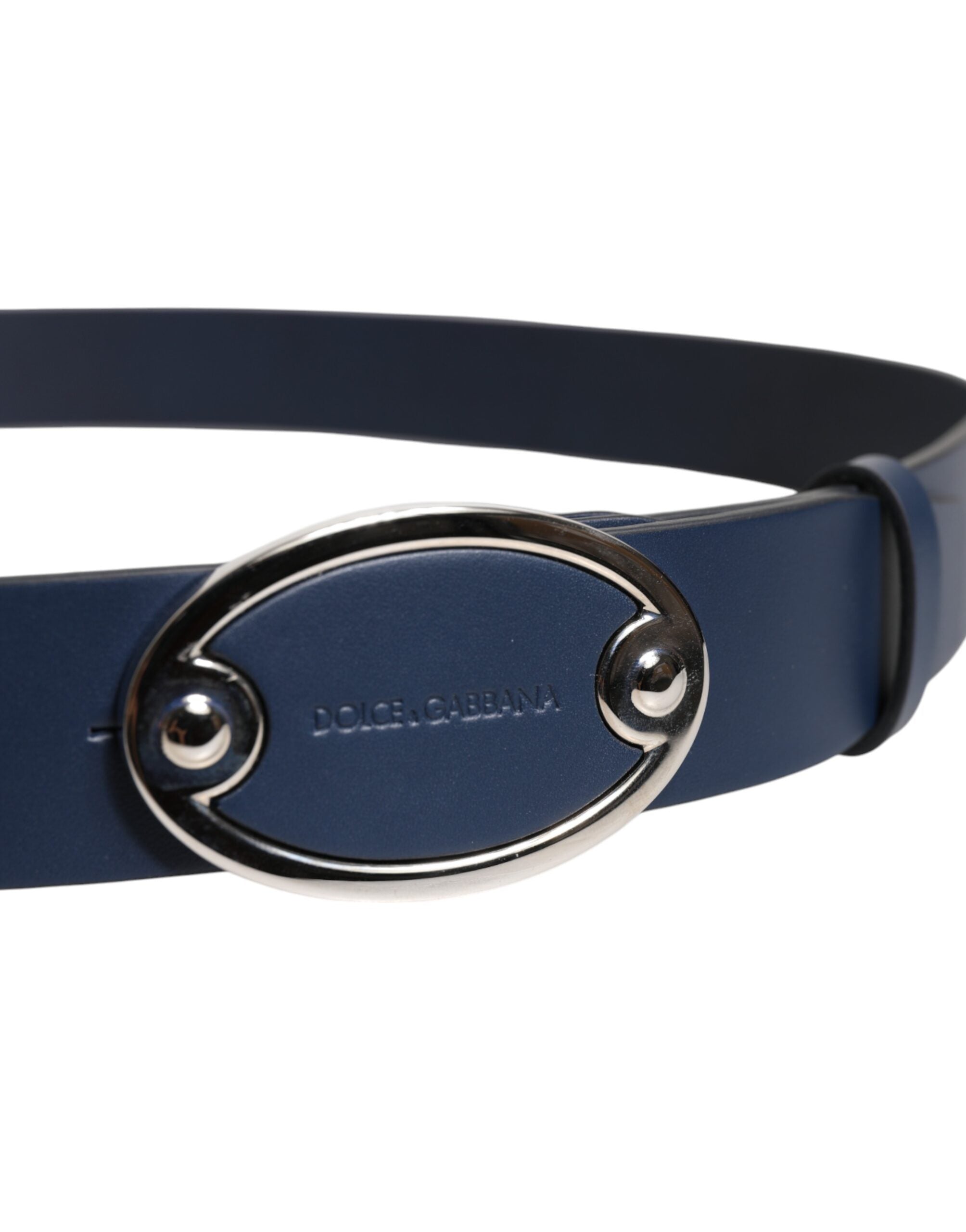 Dolce & Gabbana Blue Leather Classic Metal Logo Buckle Belt - Luxe Nova