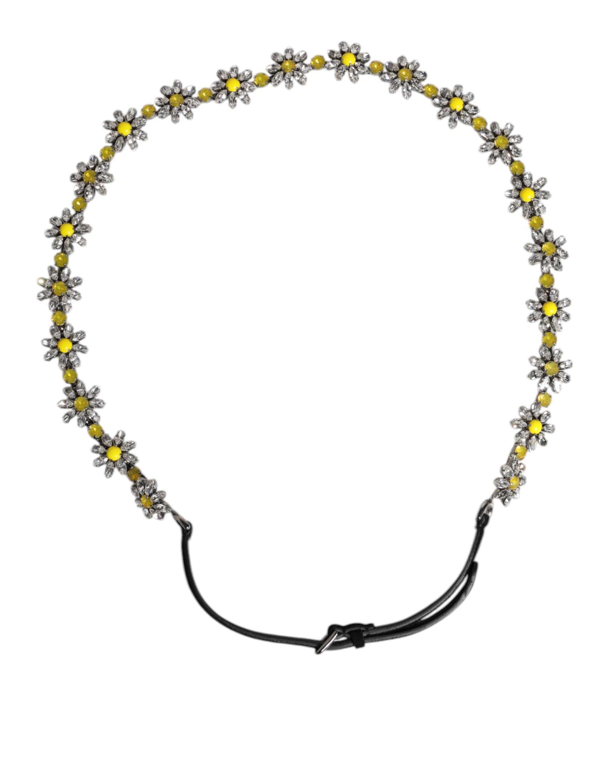 Dolce & Gabbana Black Leather Daisy Crystal Embellish Waist Belt - Luxe Nova