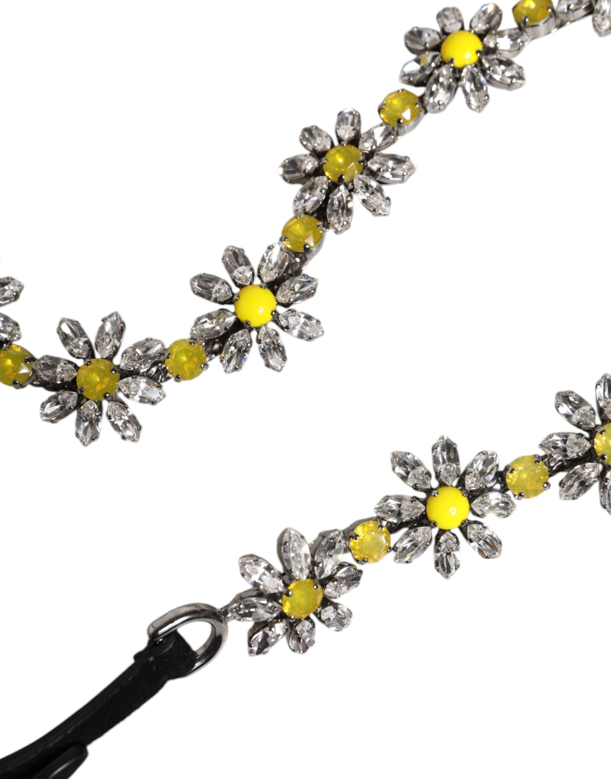 Dolce & Gabbana Black Leather Daisy Crystal Embellish Waist Belt - Luxe Nova