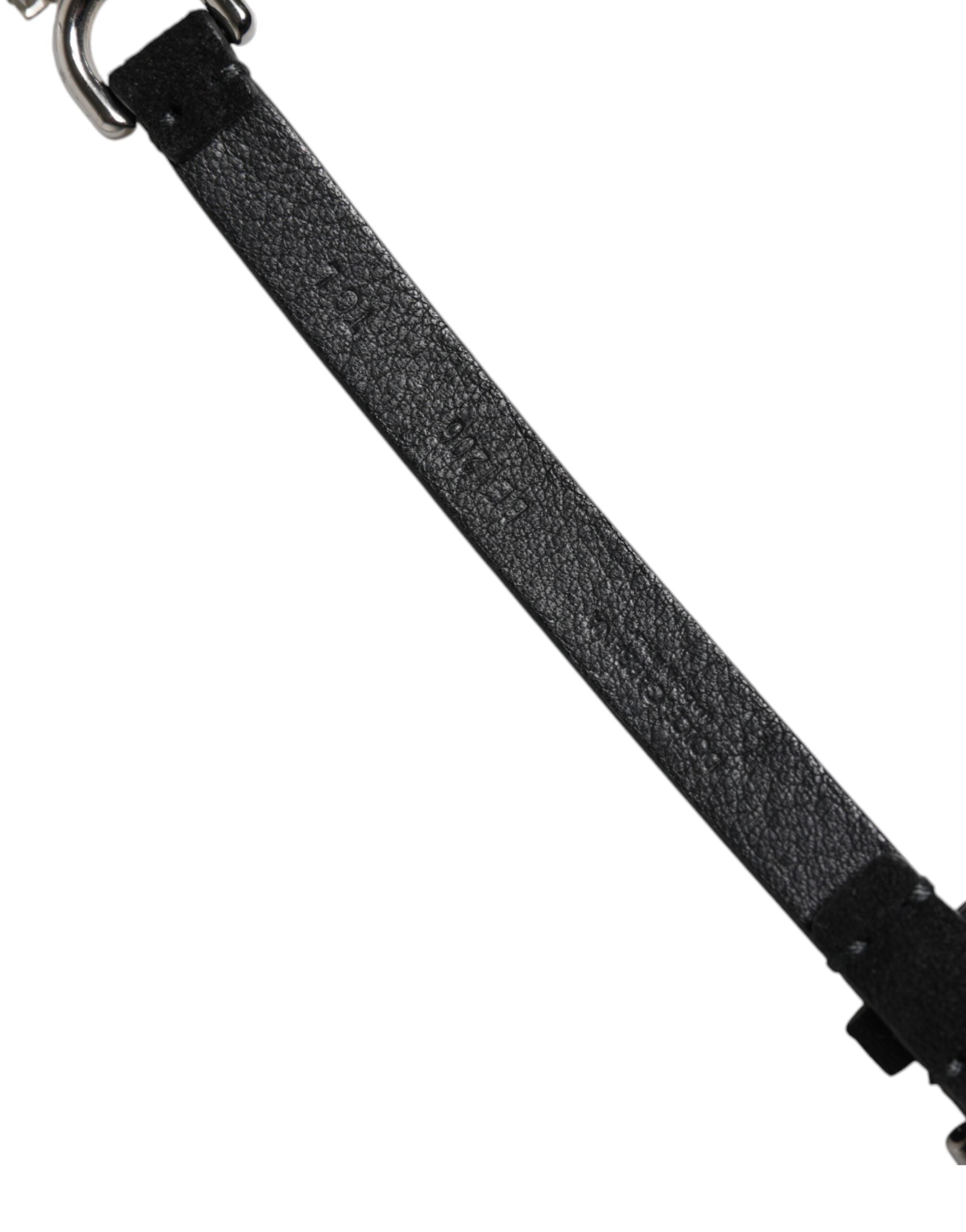 Dolce & Gabbana Black Leather Daisy Crystal Embellish Waist Belt - Luxe Nova