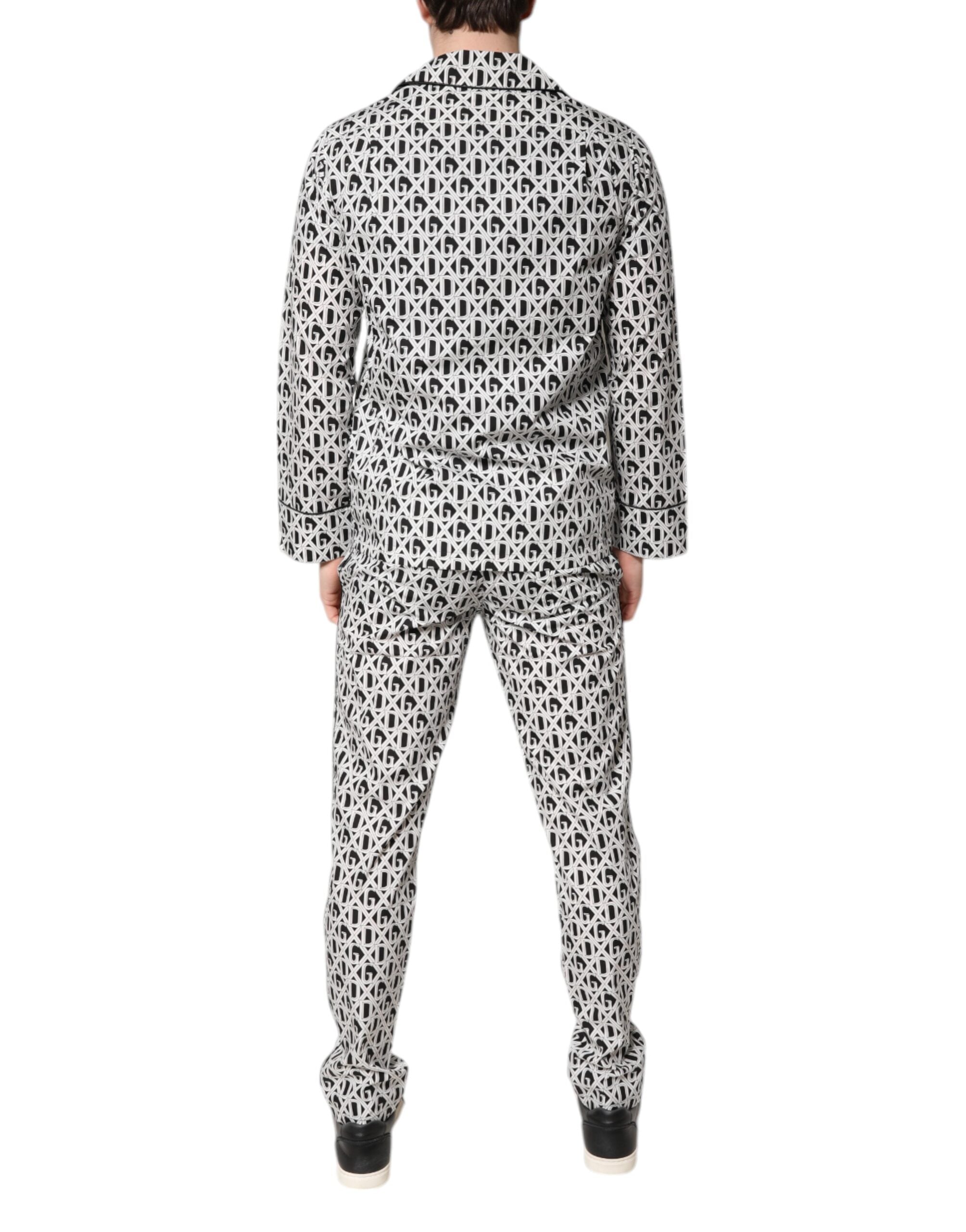 Dolce & Gabbana Black White DG Print Cotton Pajama Set Sleepwear