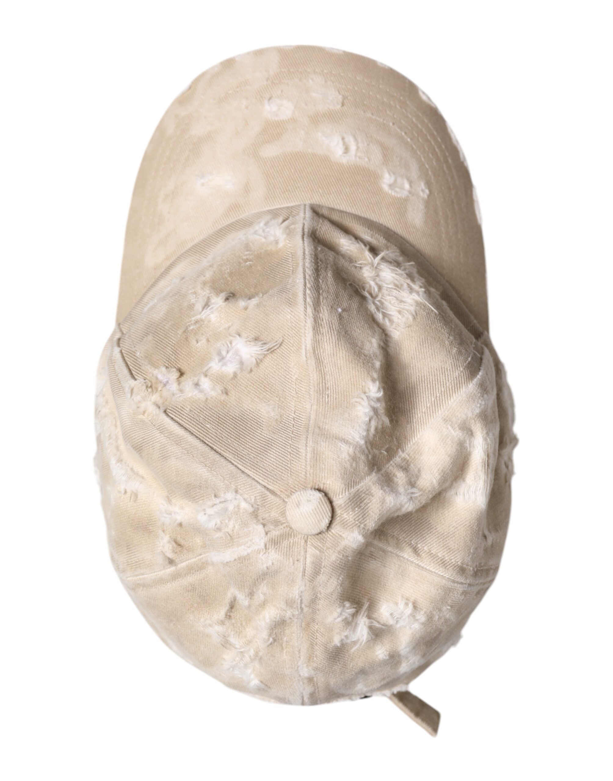Dolce & Gabbana Beige Tattered Cotton 6 Panels Baseball Cap