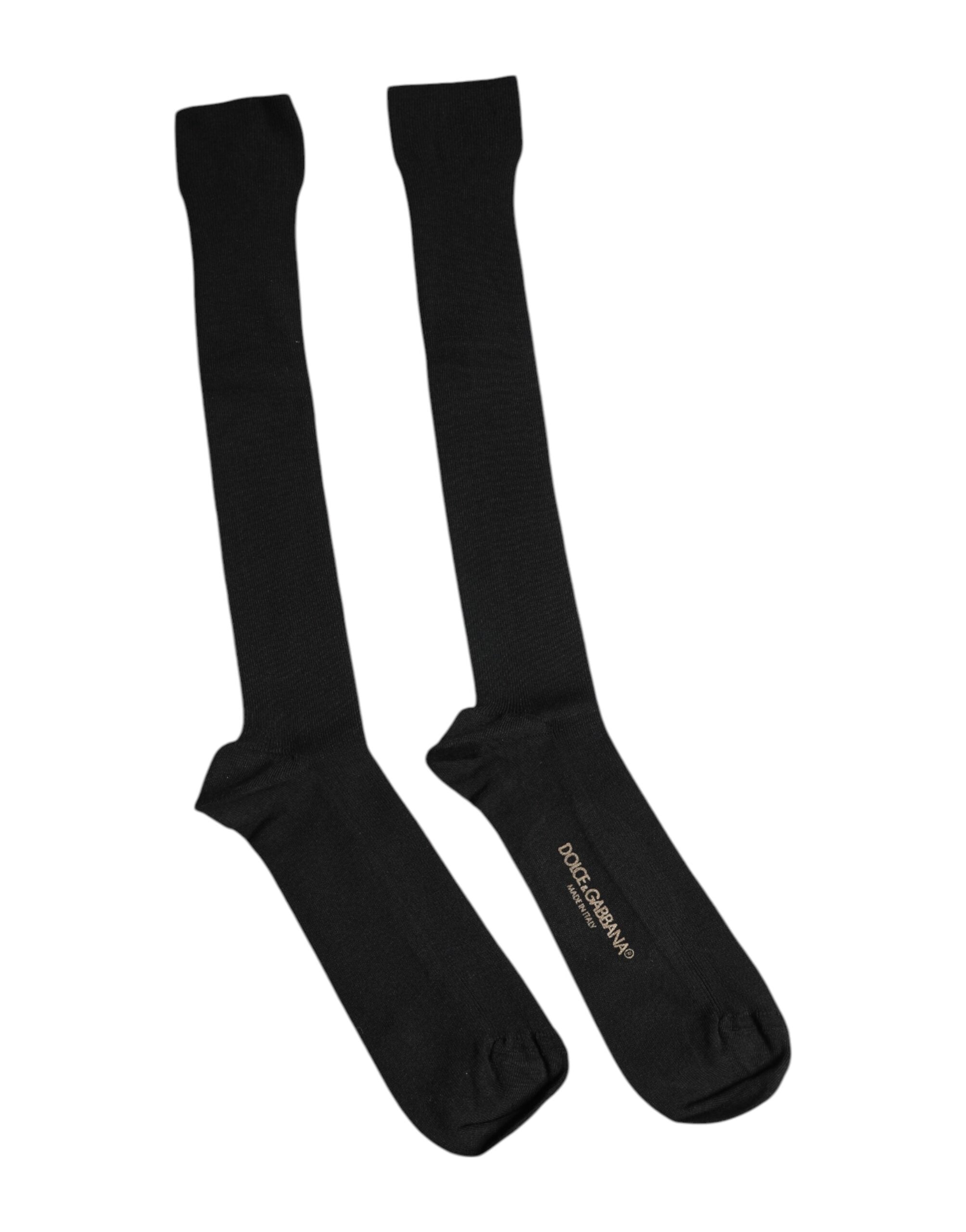 Dolce & Gabbana Black Viscose Logo Over The Calf Socks