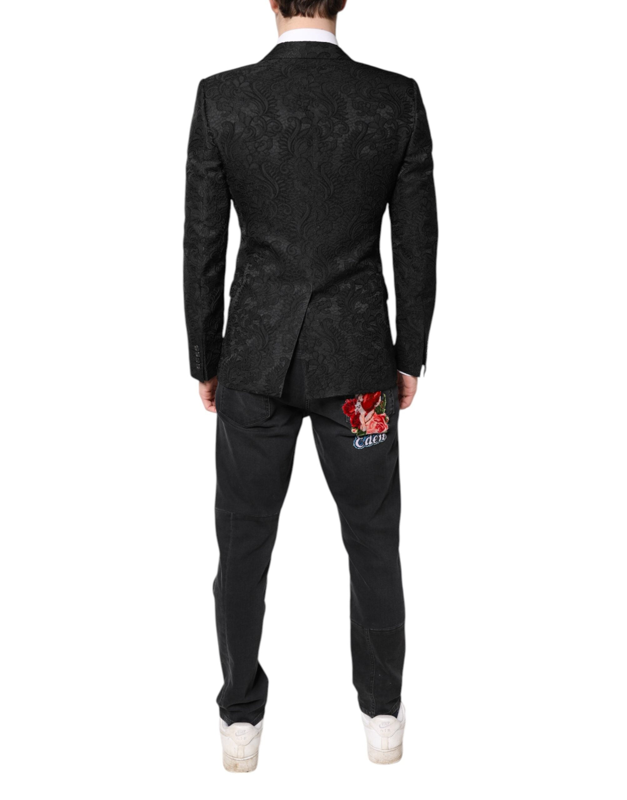 Dolce & Gabbana Black Floral Jacquard Coat Jacket Blazer