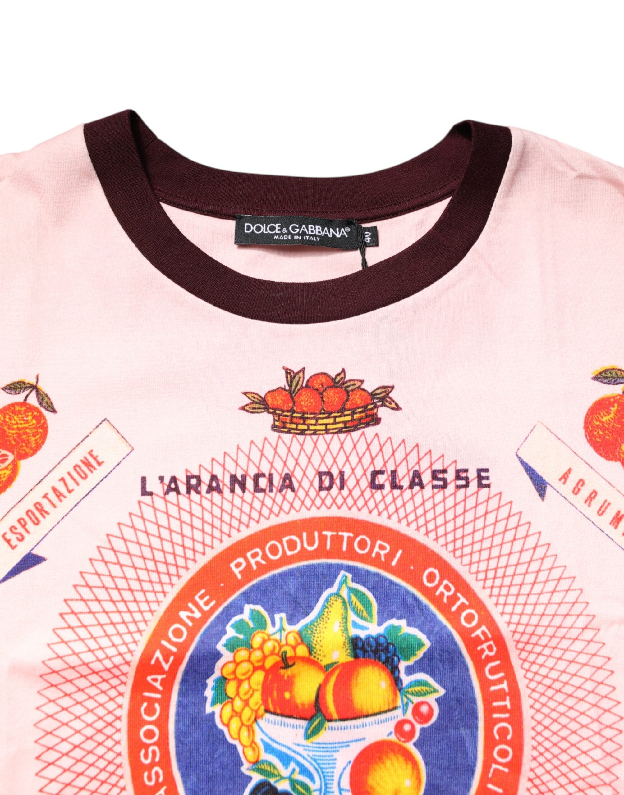 Dolce & Gabbana Pink Print Cotton Short Sleeves Cropped Top