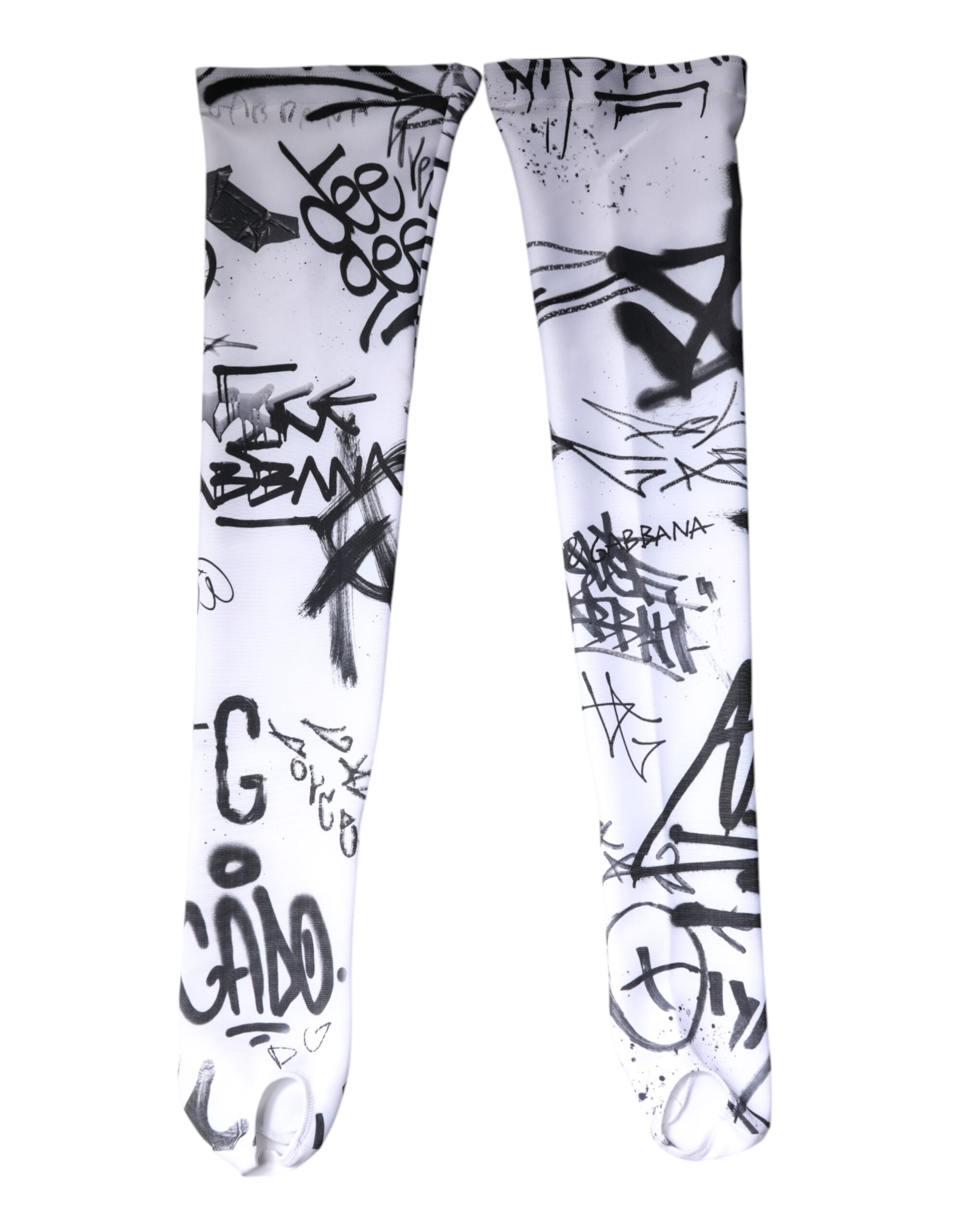 Dolce & Gabbana White Graffiti Cotton Over Calf Stockings Socks