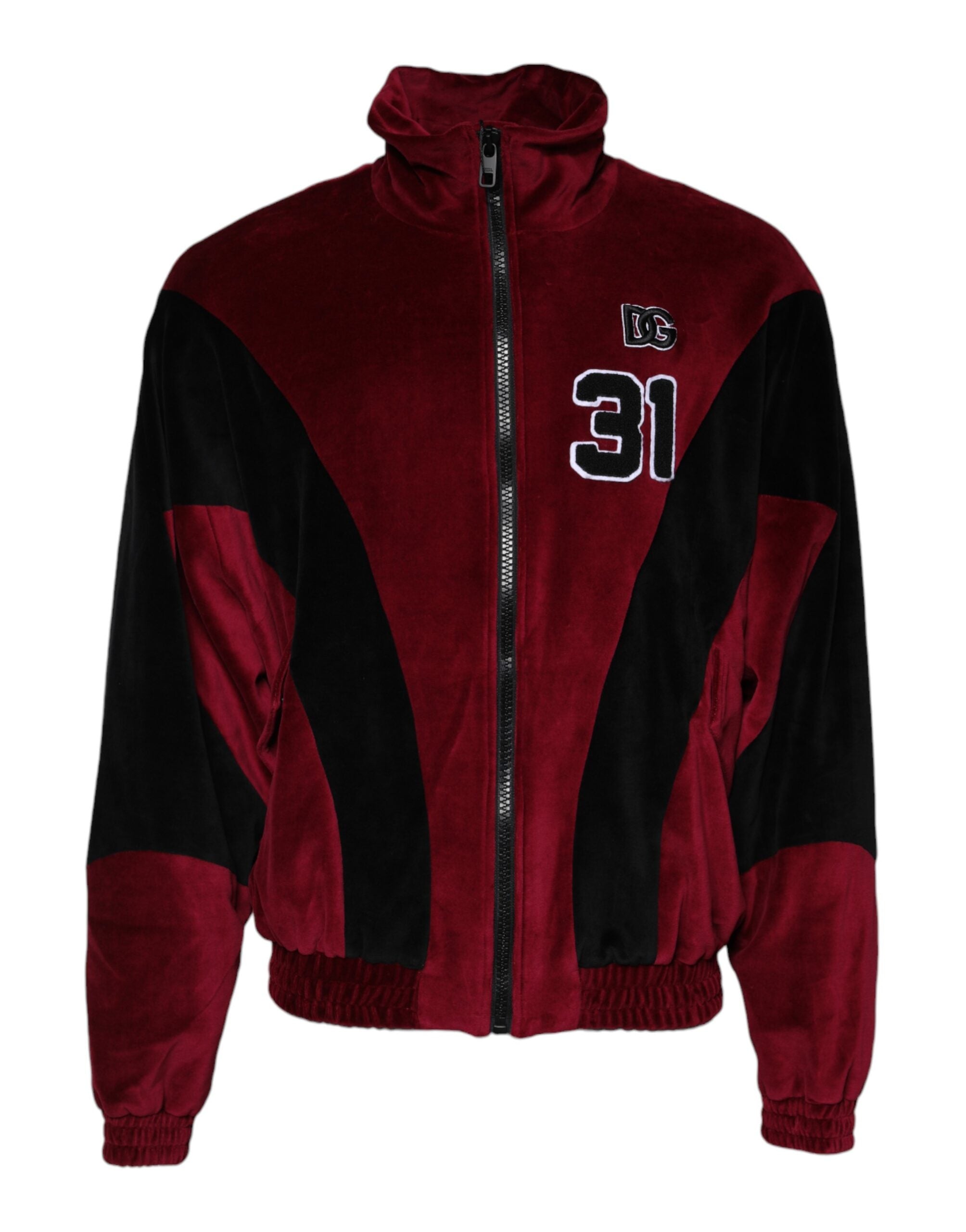 Dolce & Gabbana Red Black Cotton Logo FullZip Bomber Jacket - Luxe Nova