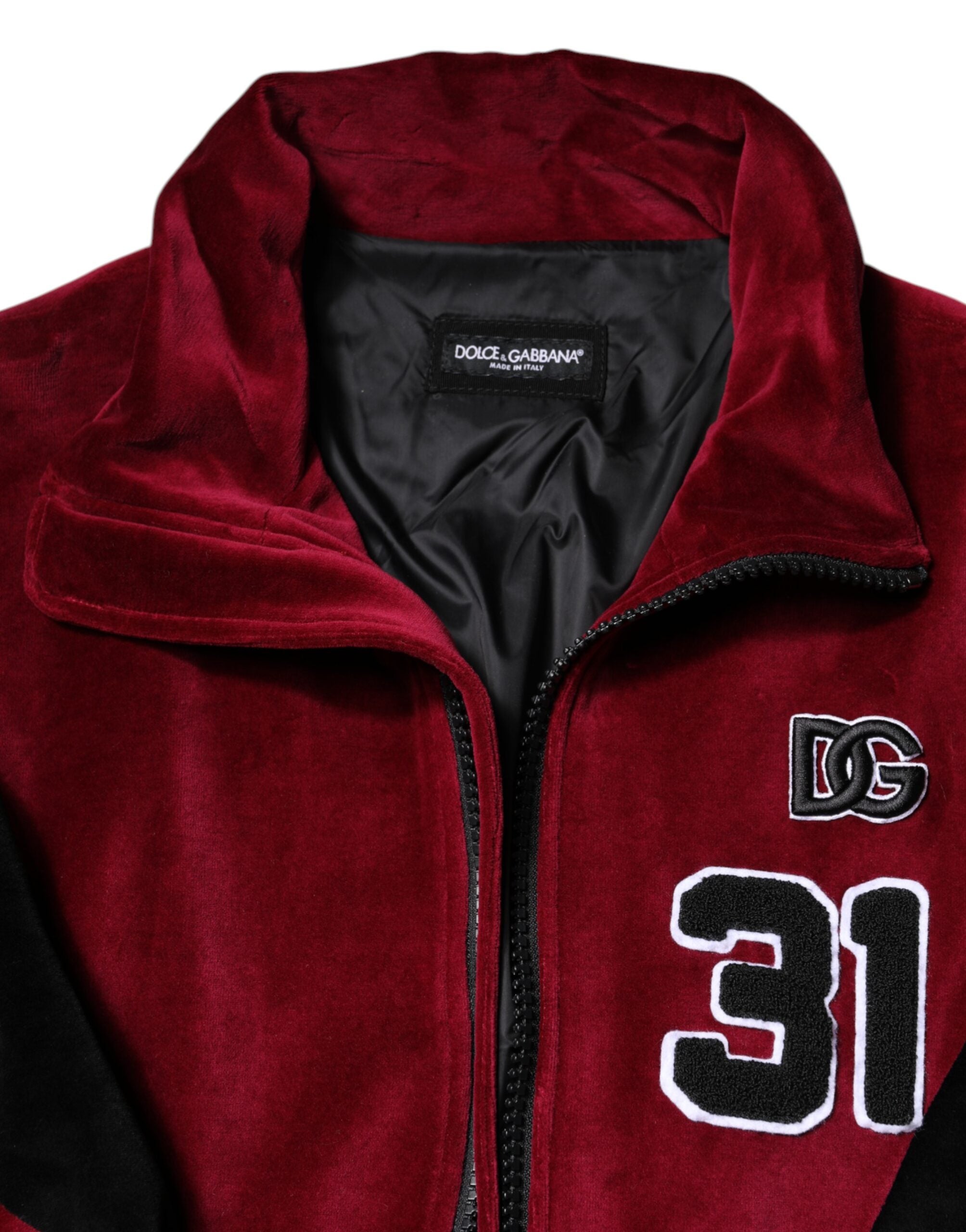 Dolce & Gabbana Red Black Cotton Logo FullZip Bomber Jacket - Luxe Nova