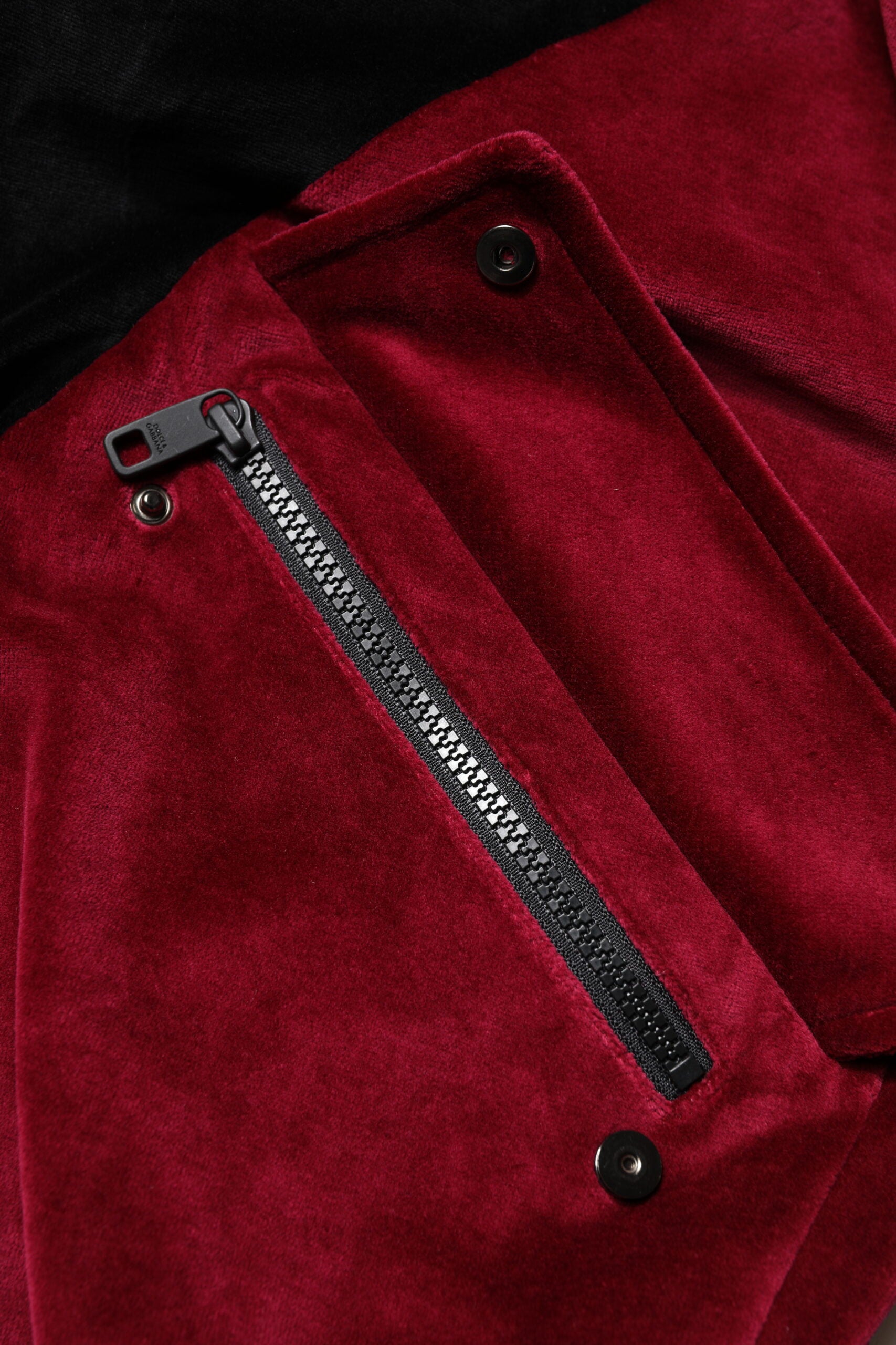 Dolce & Gabbana Red Black Cotton Logo FullZip Bomber Jacket - Luxe Nova