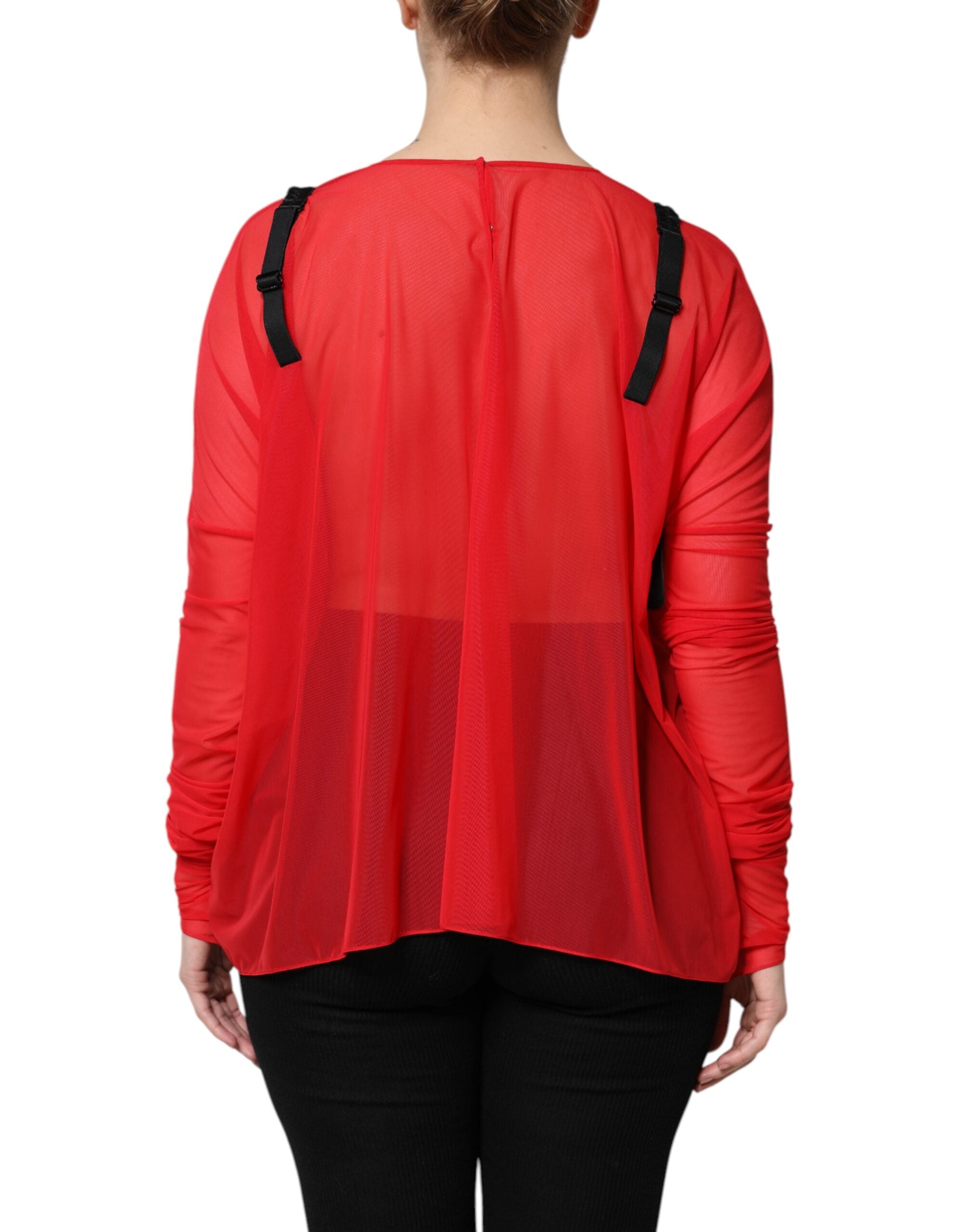 Dolce & Gabbana Red Black Bustier Detailing Long Sleeves Top
