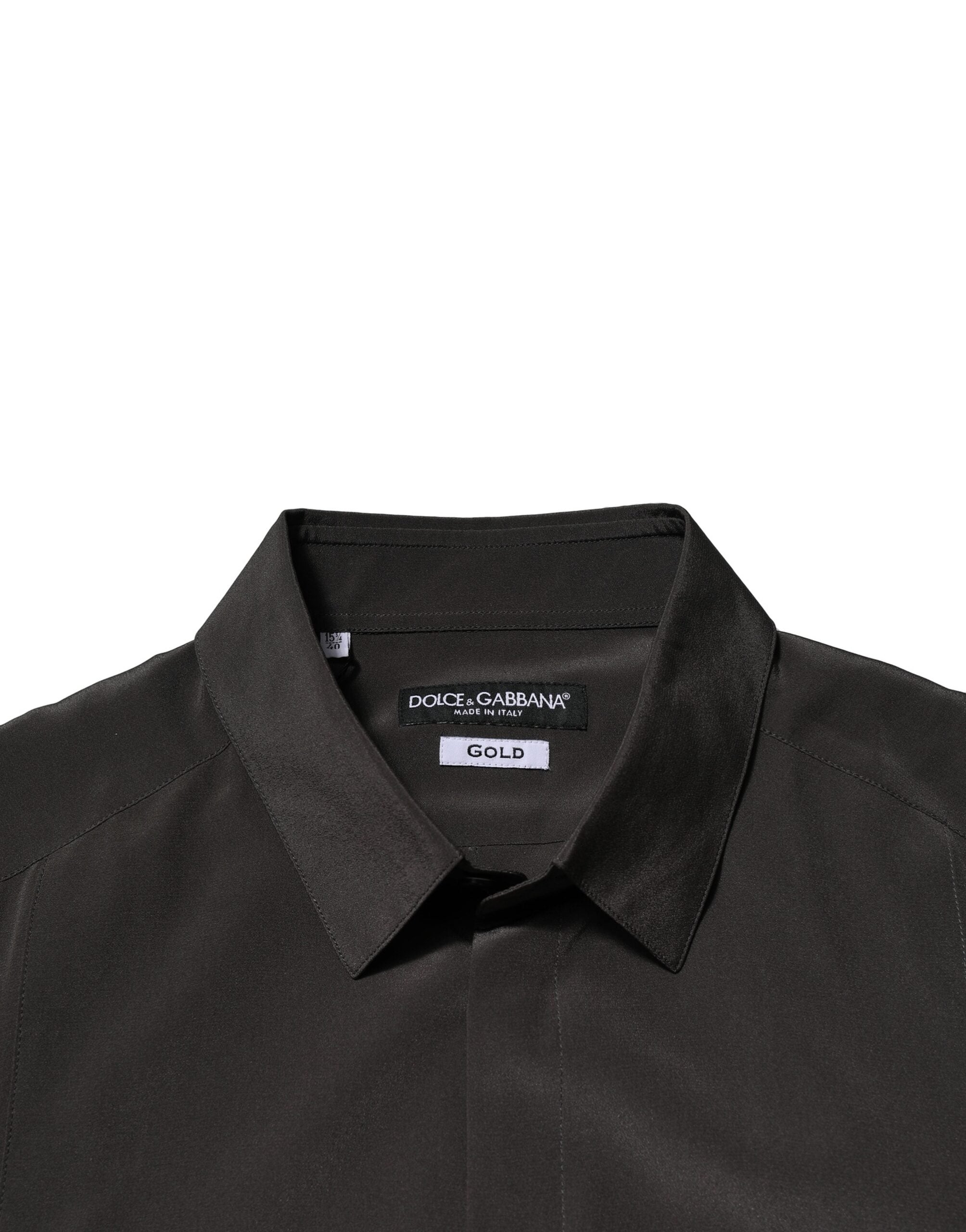 Dolce & Gabbana Dark Brown Silk GOLD Men Dress Formal Shirt