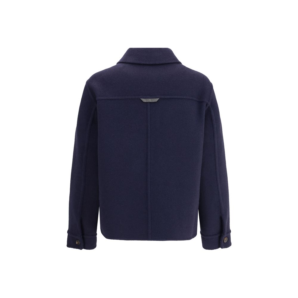 Brunello Cucinelli Blue Fleece Wool Coat - Luxe Nova
