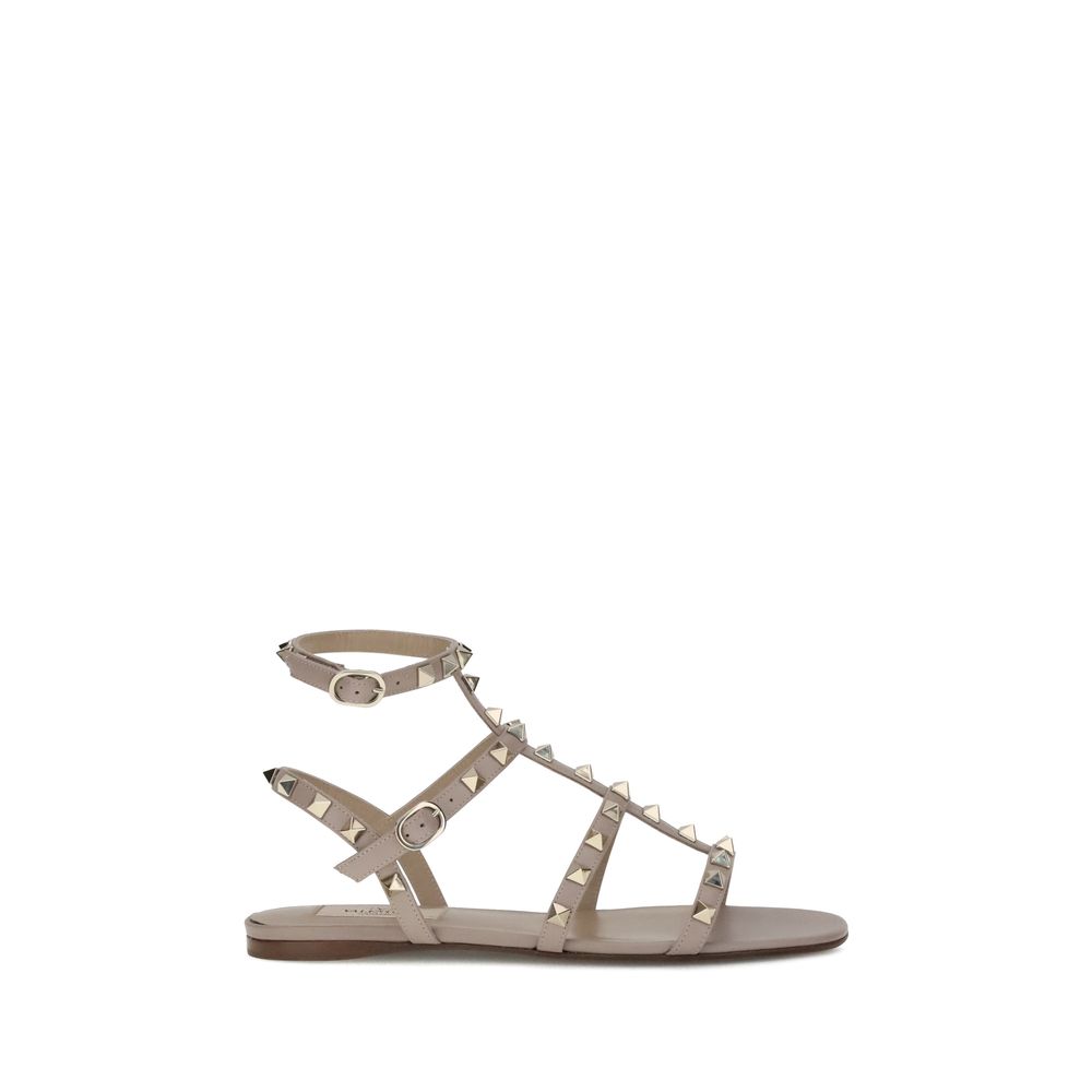 Valentino Garavani Gray Calf Leather Bos Taurus Flat Sandals - Luxe Nova