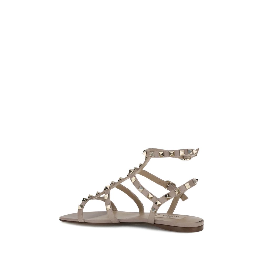 Valentino Garavani Gray Calf Leather Bos Taurus Flat Sandals - Luxe Nova