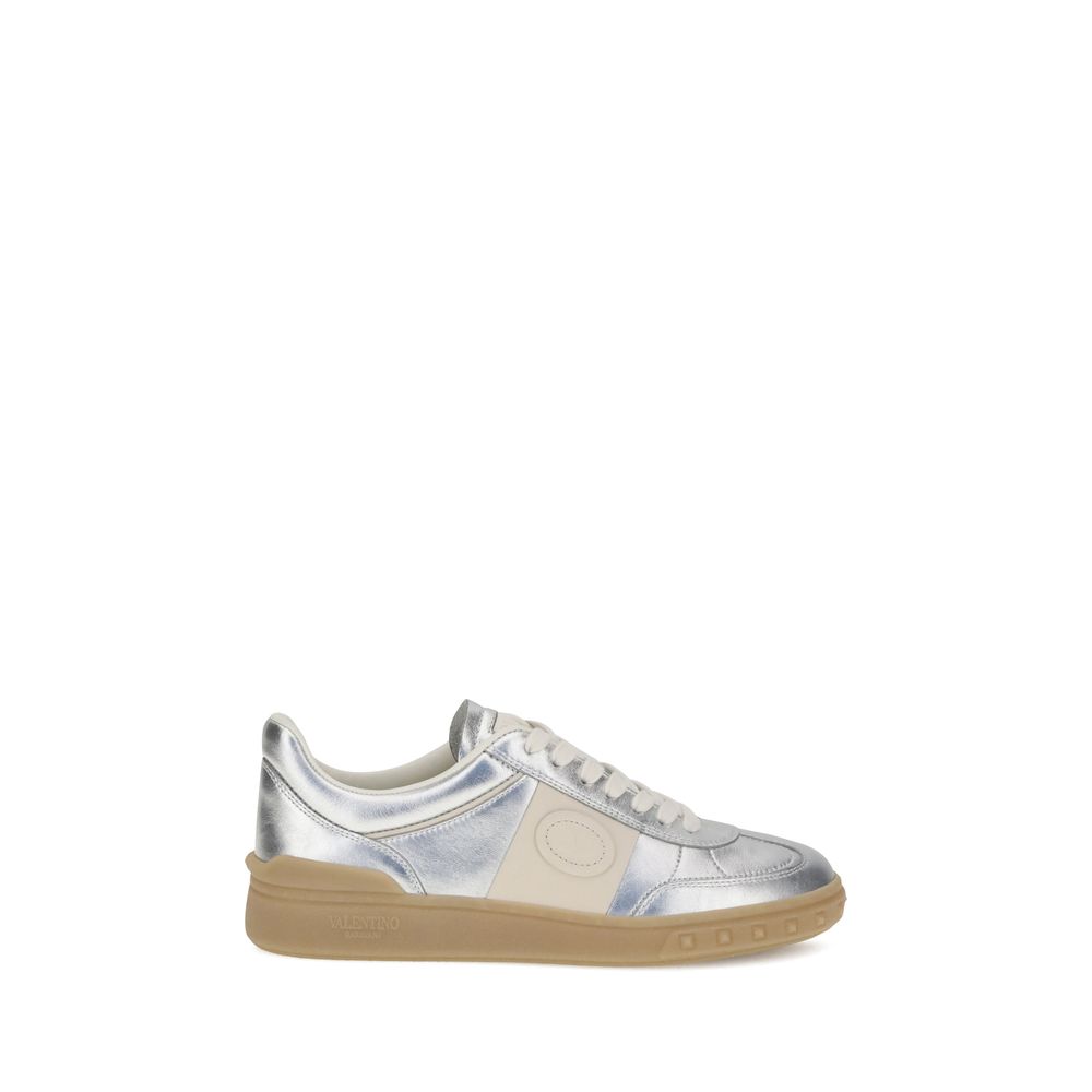 Valentino Garavani Silver Calf Leather Bos Taurus Low Top Sneakers - Luxe Nova