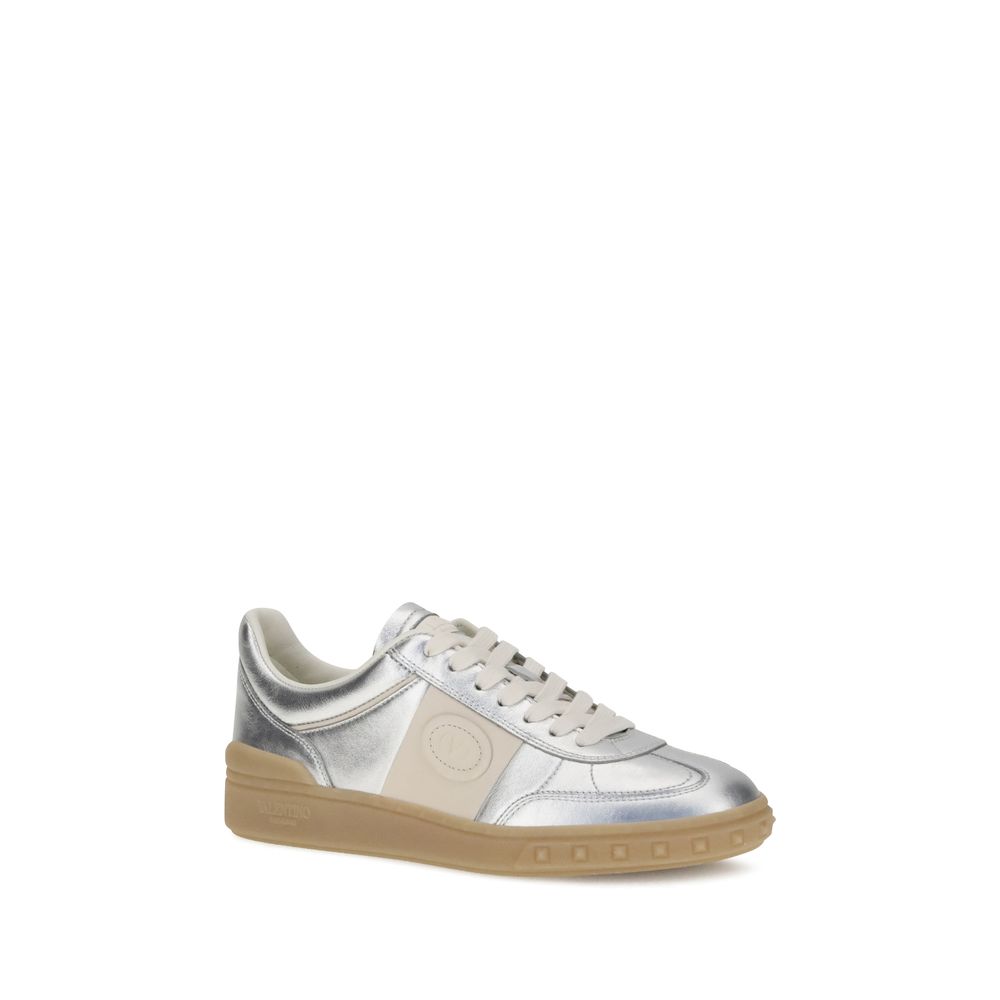 Valentino Garavani Silver Calf Leather Bos Taurus Low Top Sneakers - Luxe Nova