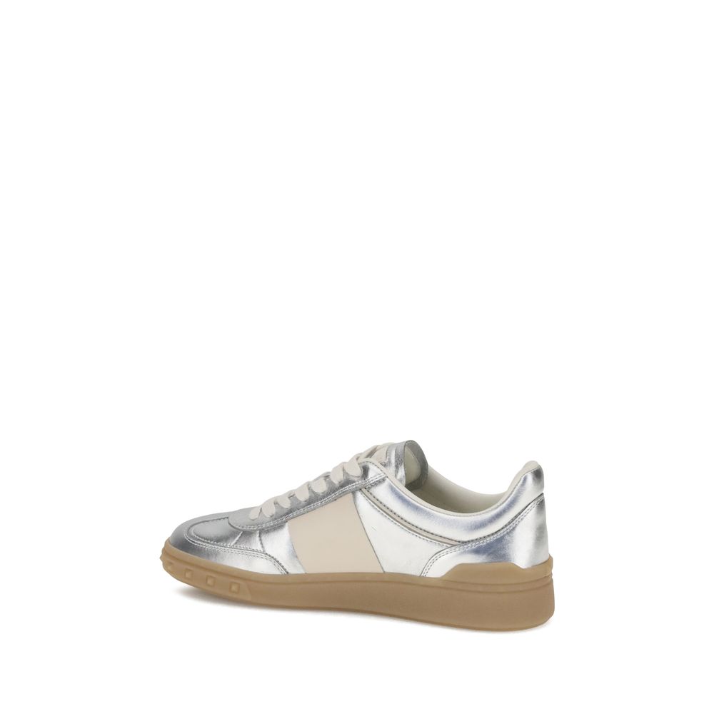 Valentino Garavani Silver Calf Leather Bos Taurus Low Top Sneakers - Luxe Nova