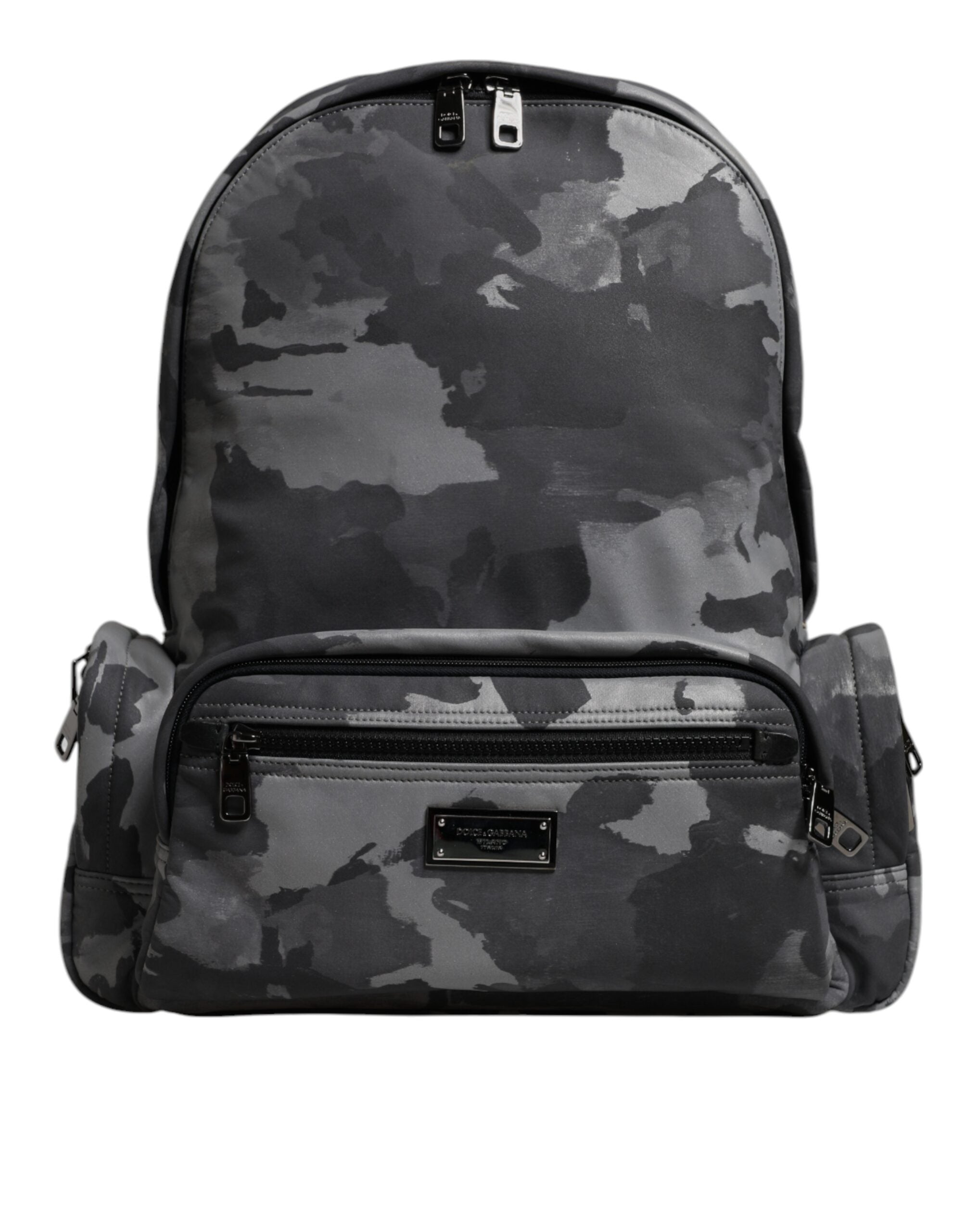 Dolce & Gabbana Gray Cotton Camouflage Logo Plaque Backpack Bag - Luxe Nova