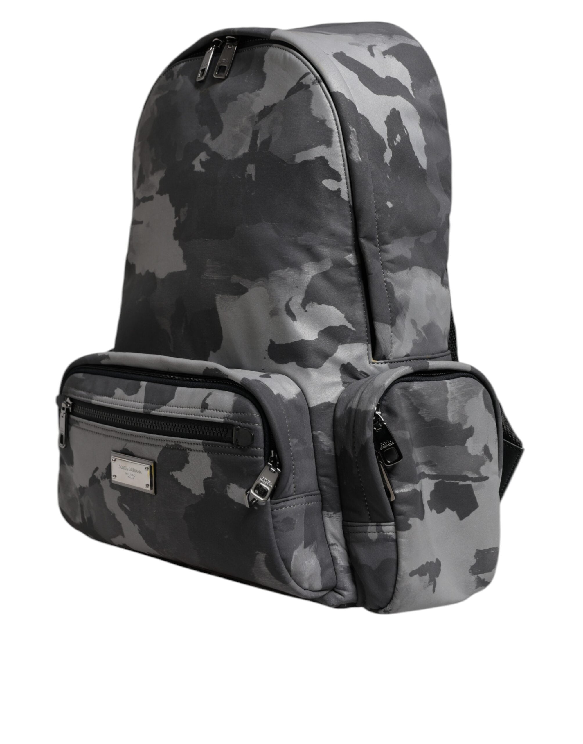 Dolce & Gabbana Gray Cotton Camouflage Logo Plaque Backpack Bag - Luxe Nova