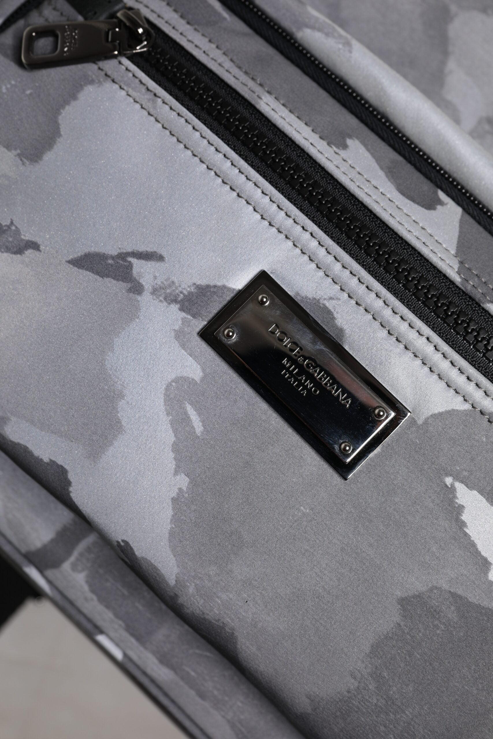 Dolce & Gabbana Gray Cotton Camouflage Logo Plaque Backpack Bag - Luxe Nova