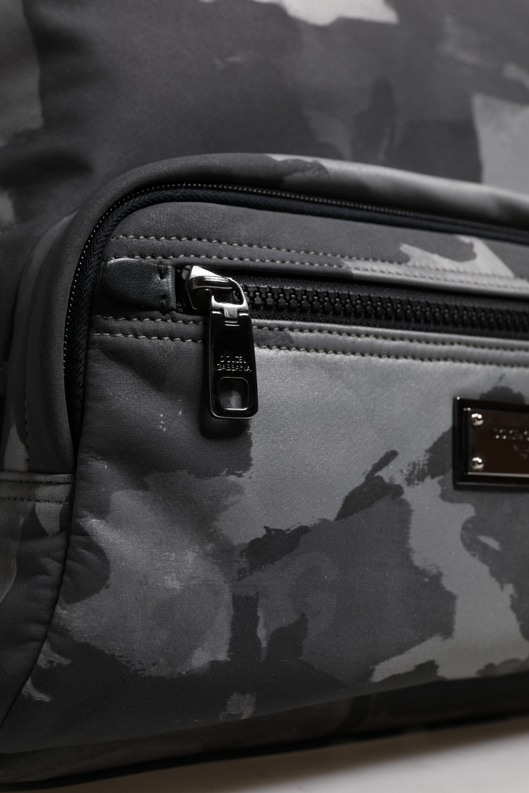Dolce & Gabbana Gray Cotton Camouflage Logo Plaque Backpack Bag - Luxe Nova