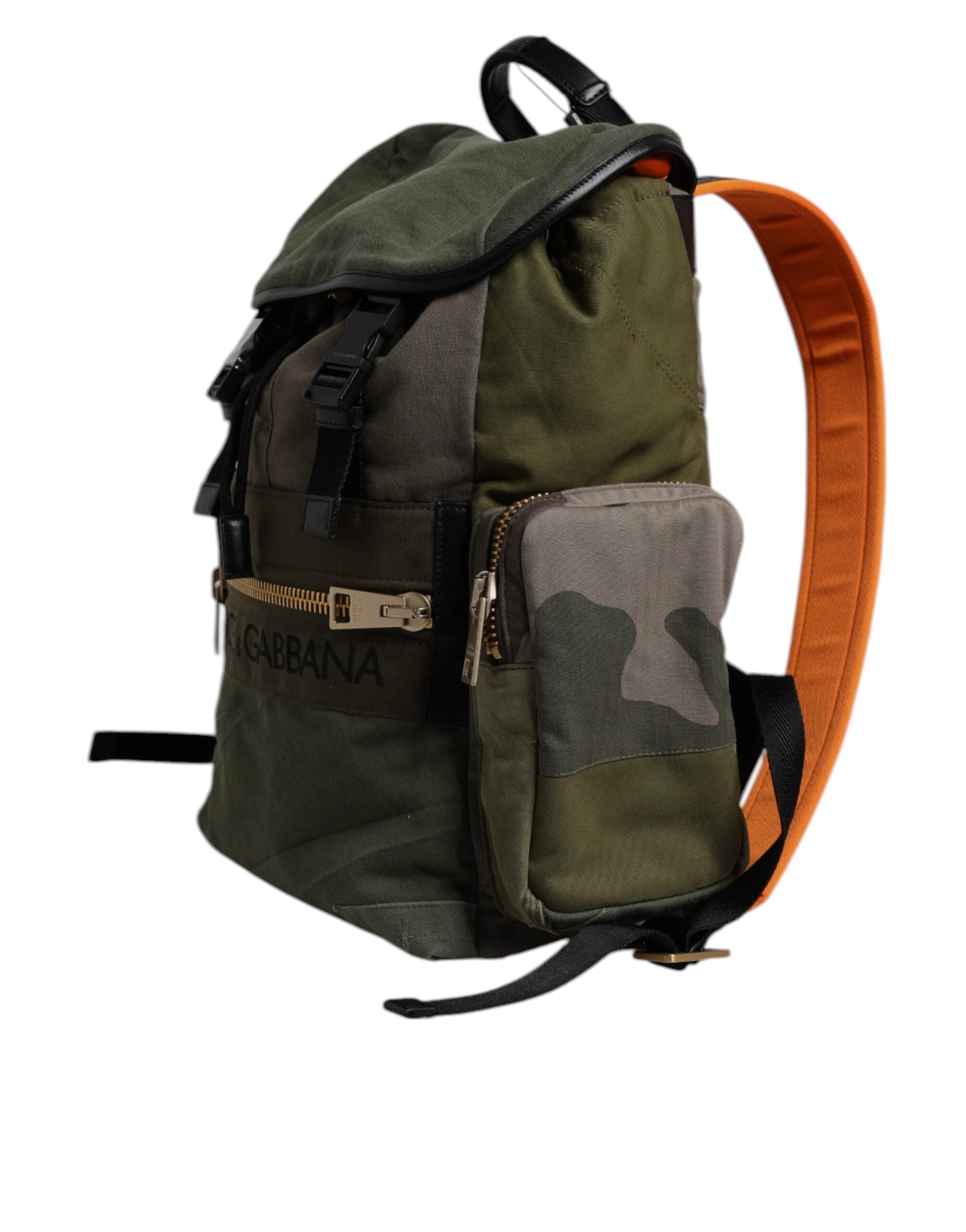 Dolce & Gabbana Green Patchwork Travel Backpack Military Bag