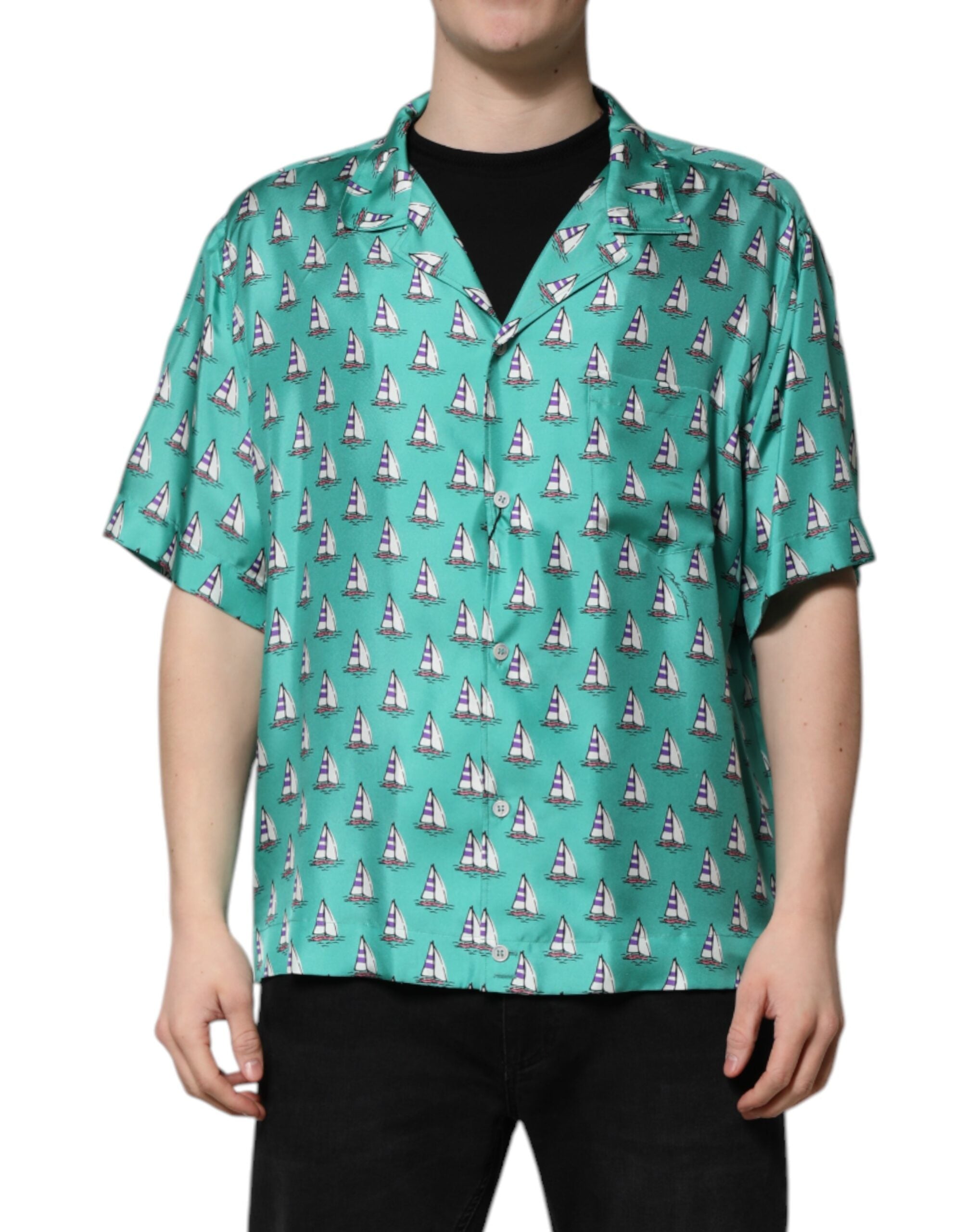 Dolce & Gabbana Green Printed Short Sleeves Casual Shirt - Luxe Nova