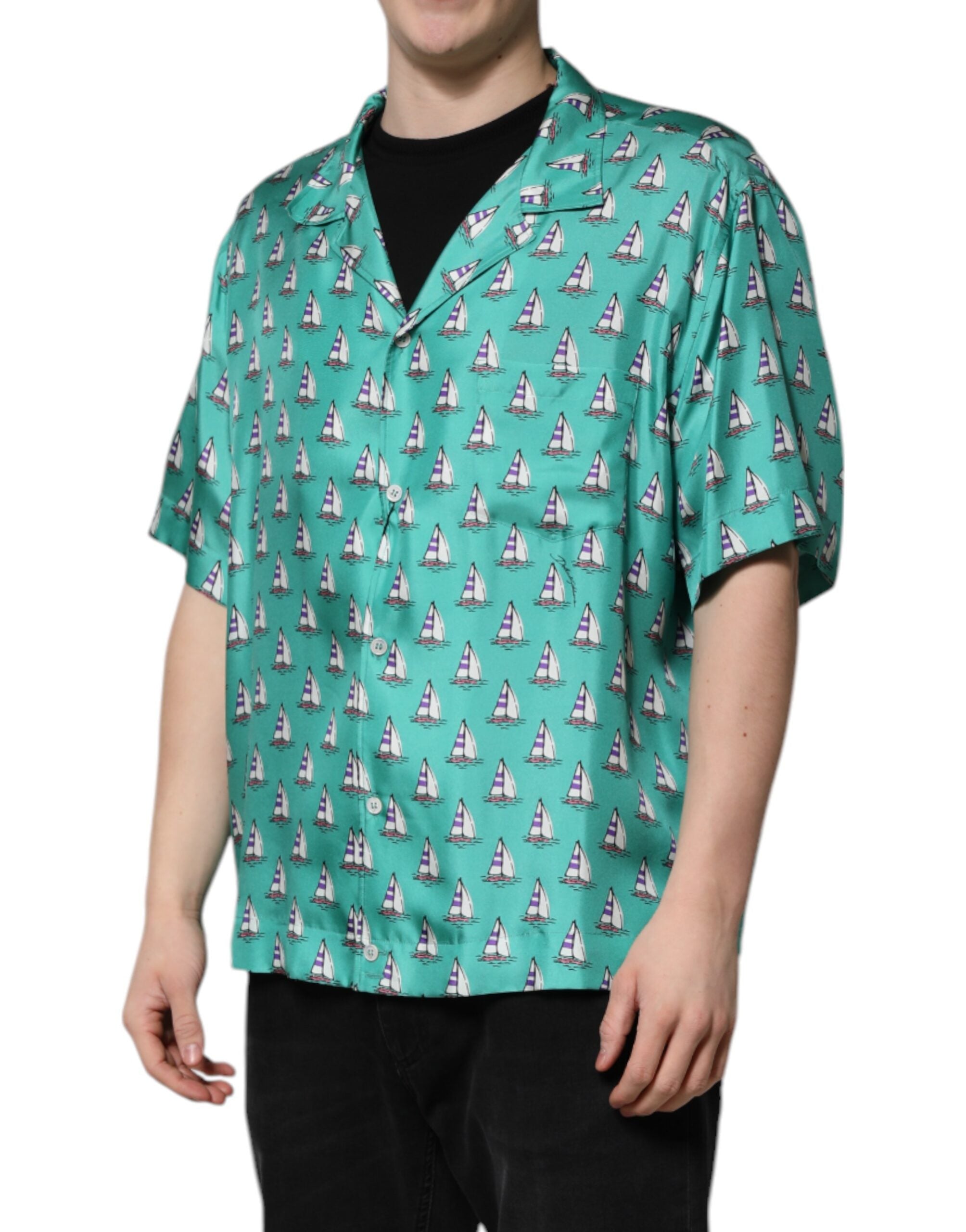 Dolce & Gabbana Green Printed Short Sleeves Casual Shirt - Luxe Nova