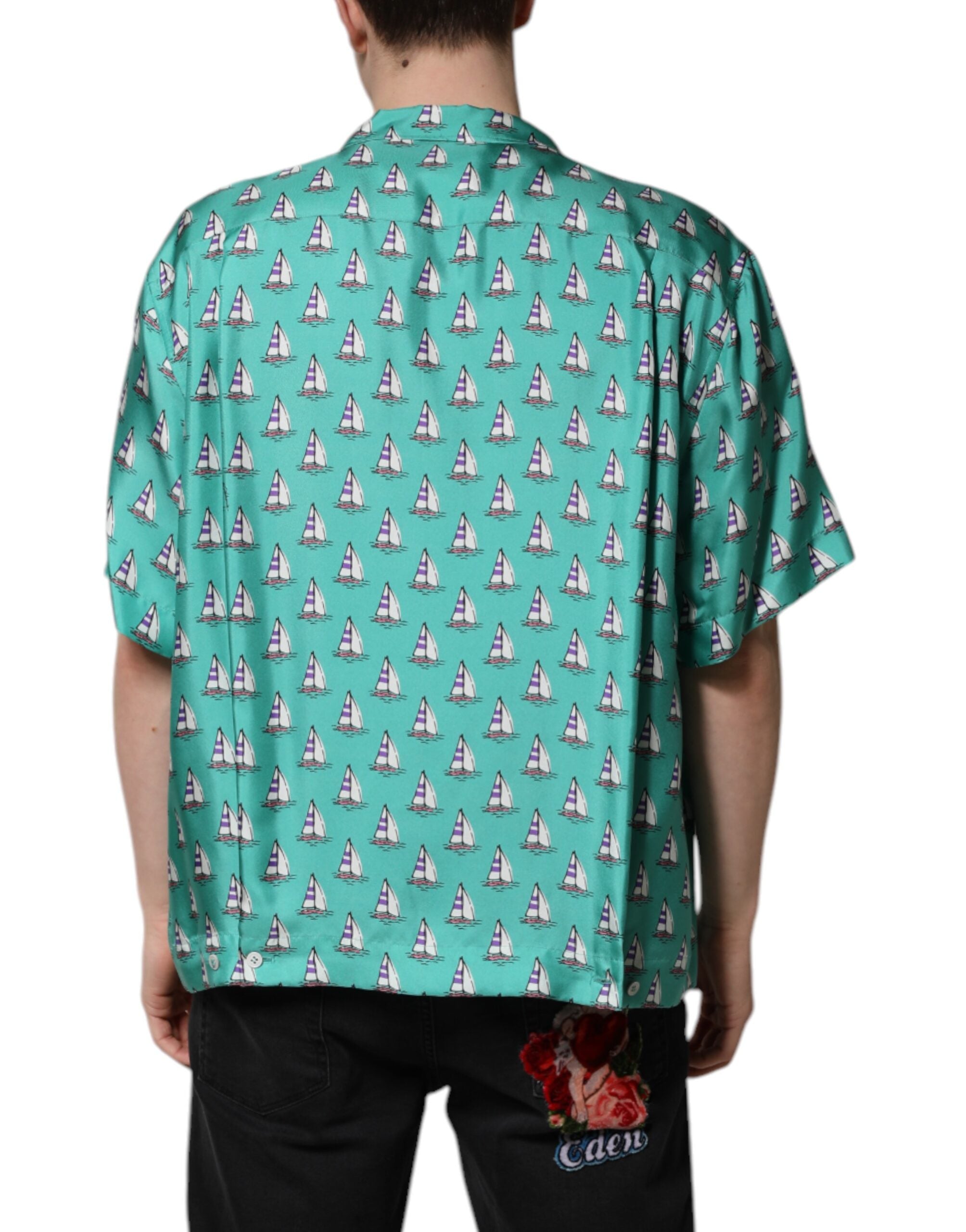 Dolce & Gabbana Green Printed Short Sleeves Casual Shirt - Luxe Nova
