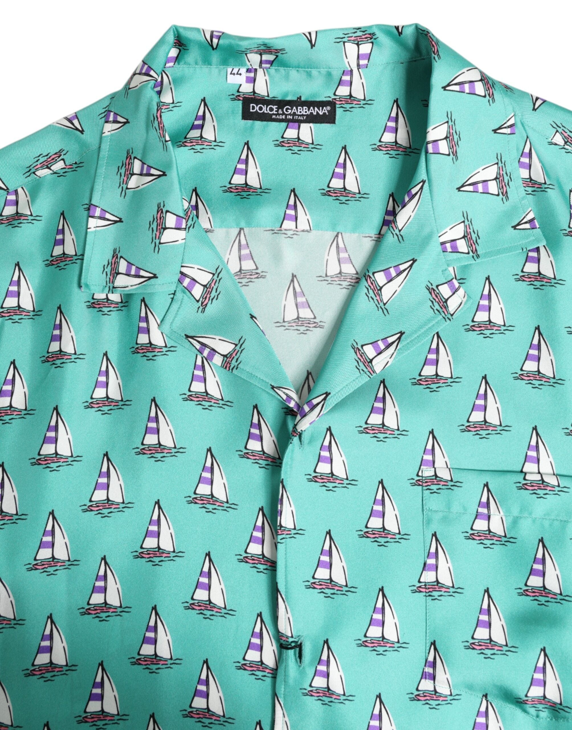 Dolce & Gabbana Green Printed Short Sleeves Casual Shirt - Luxe Nova