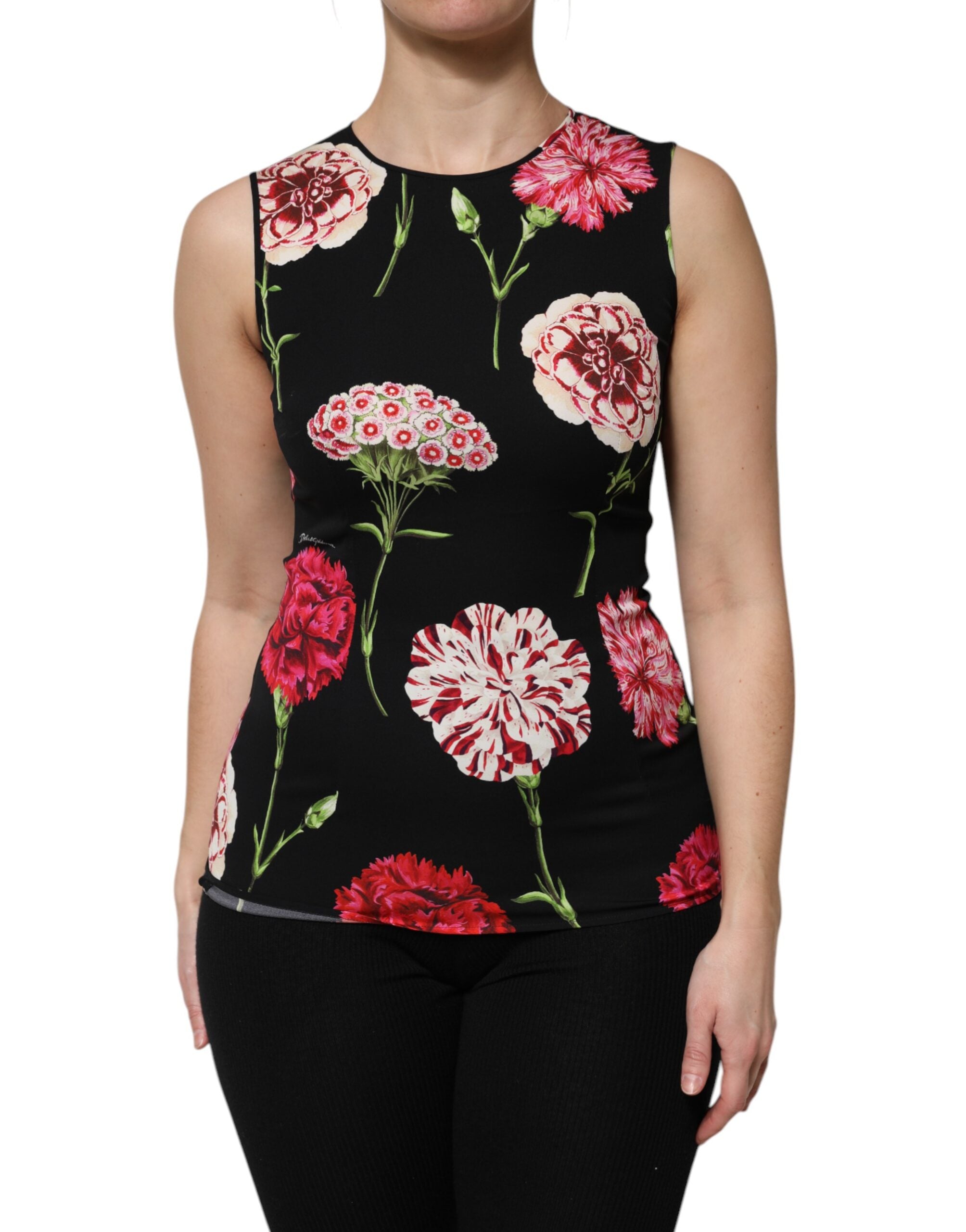 Dolce & Gabbana Black Floral Print Sleeveless Tank Blouse Top - Luxe Nova