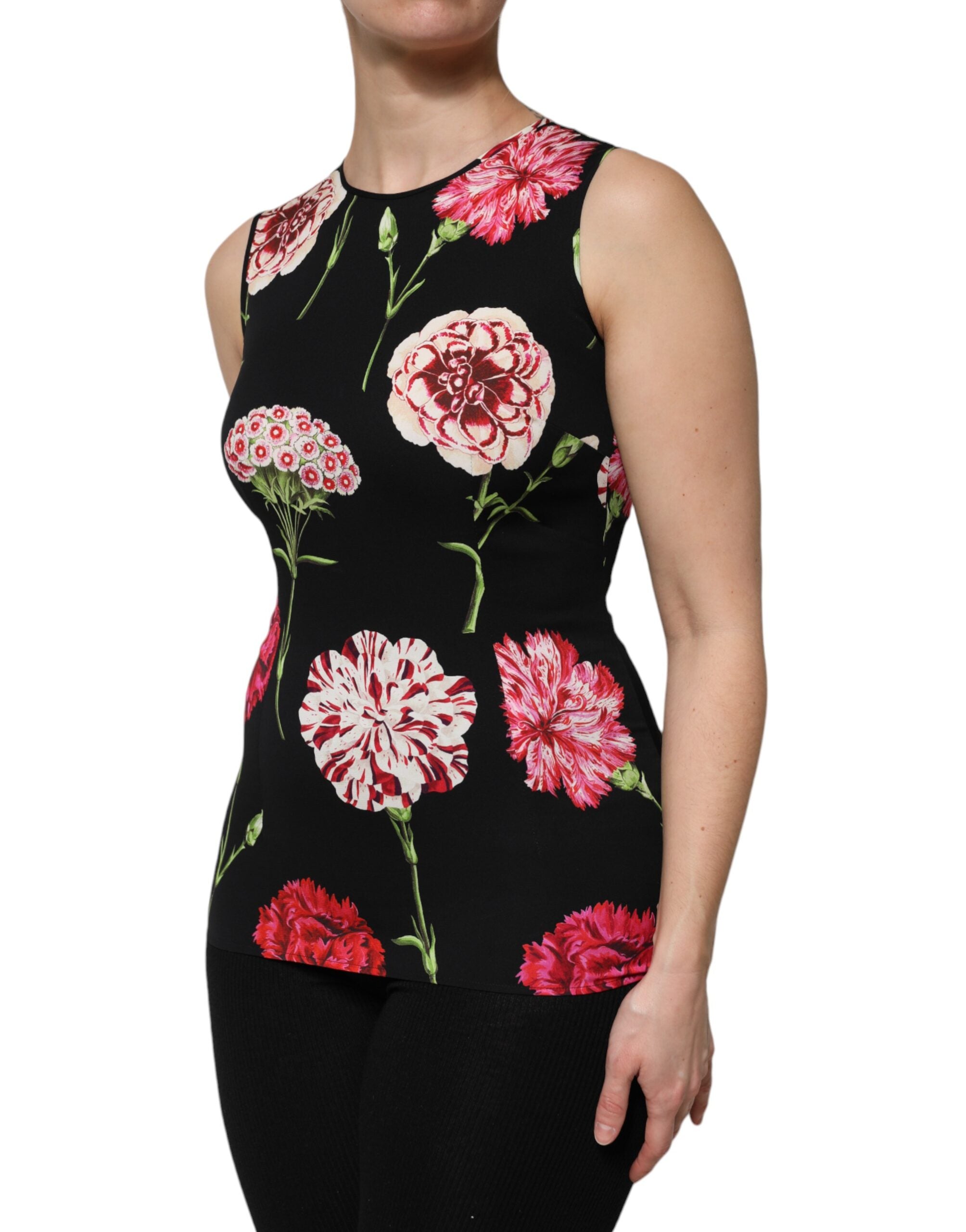 Dolce & Gabbana Black Floral Print Sleeveless Tank Blouse Top - Luxe Nova
