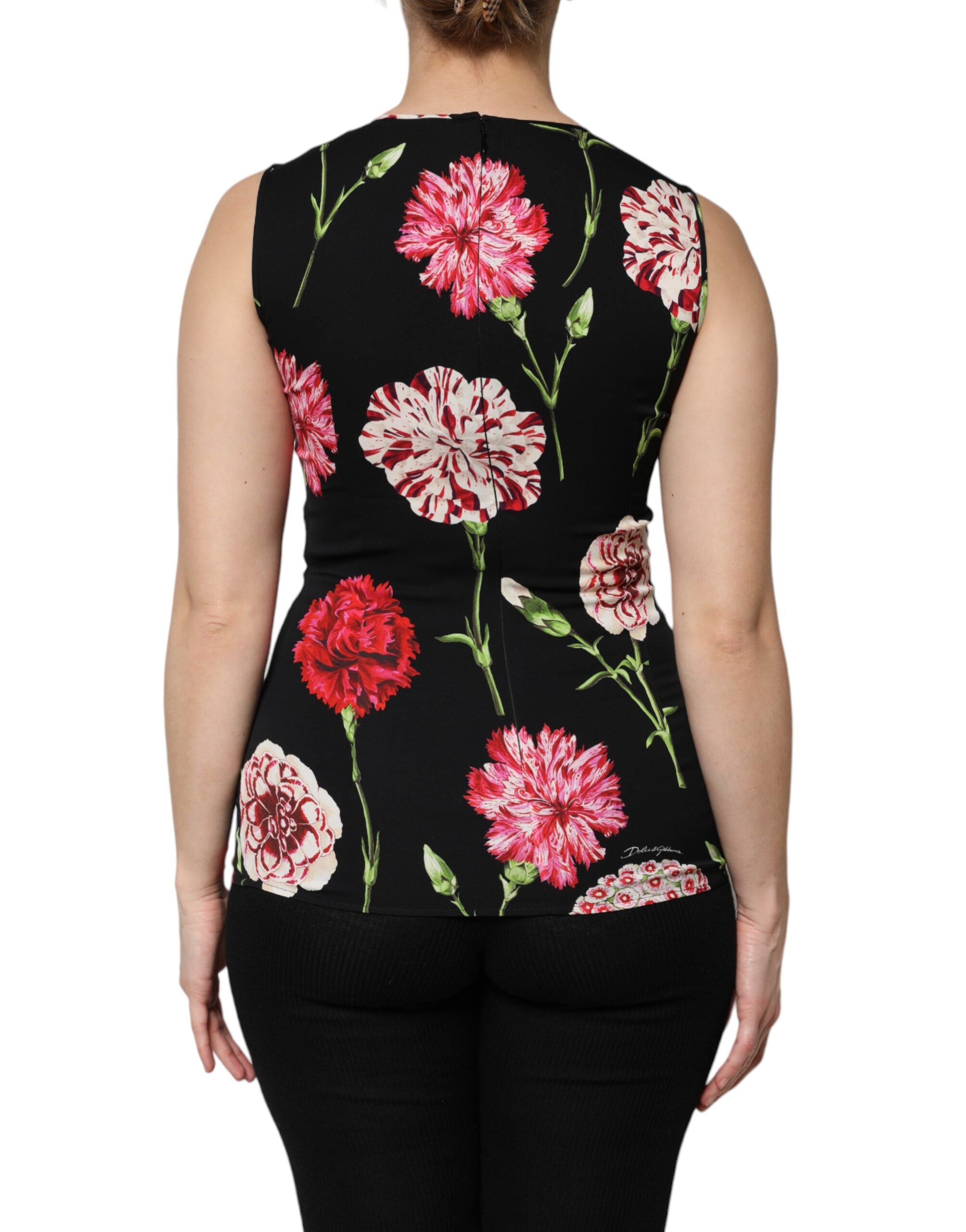 Dolce & Gabbana Black Floral Print Sleeveless Tank Blouse Top - Luxe Nova