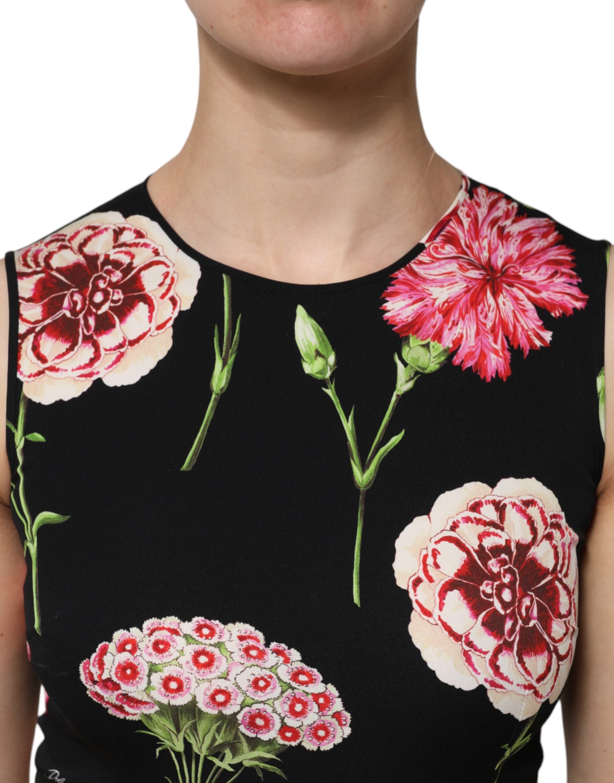 Dolce & Gabbana Black Floral Print Sleeveless Tank Blouse Top - Luxe Nova