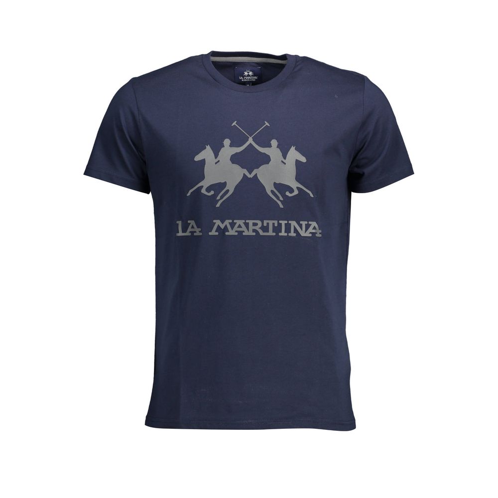La Martina Chic Crew Neck Cotton Tee in Blue - Luxe Nova