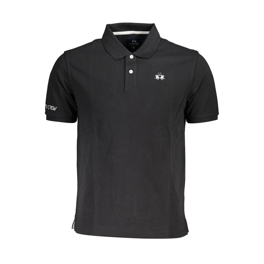 La Martina Black Cotton Men Polo Shirt - Luxe Nova