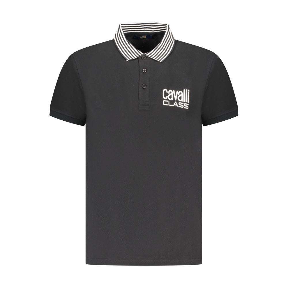 Cavalli Class Black Cotton Men Polo Shirt - Luxe Nova