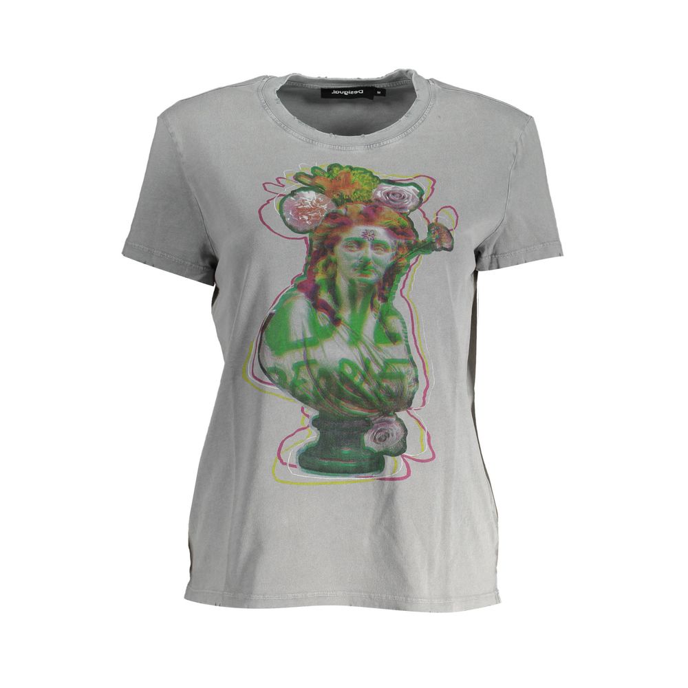 Desigual Gray Cotton Women T-Shirt - Luxe Nova